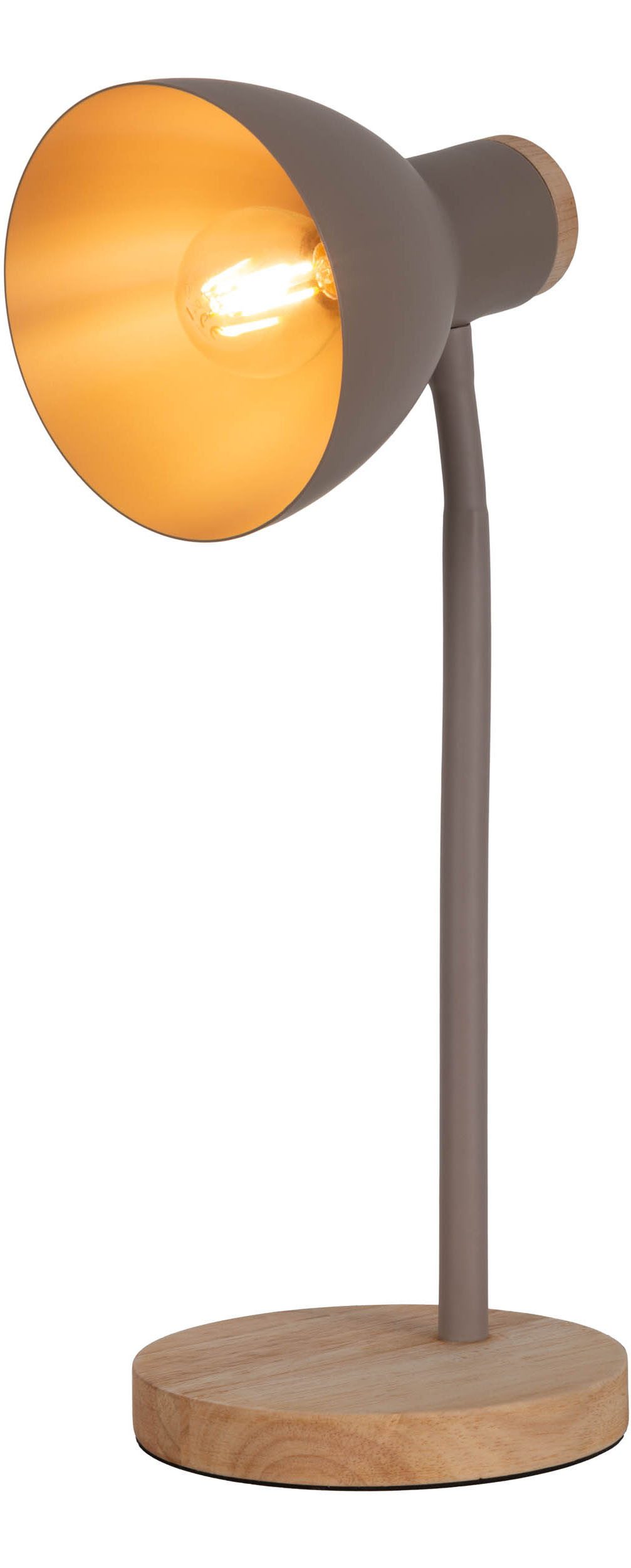 näve Schreibtischlampe Marie, ohne Leuchtmittel, Fuß und Schirm z.T. aus Holz, Schirm flexibel beweglich, E14