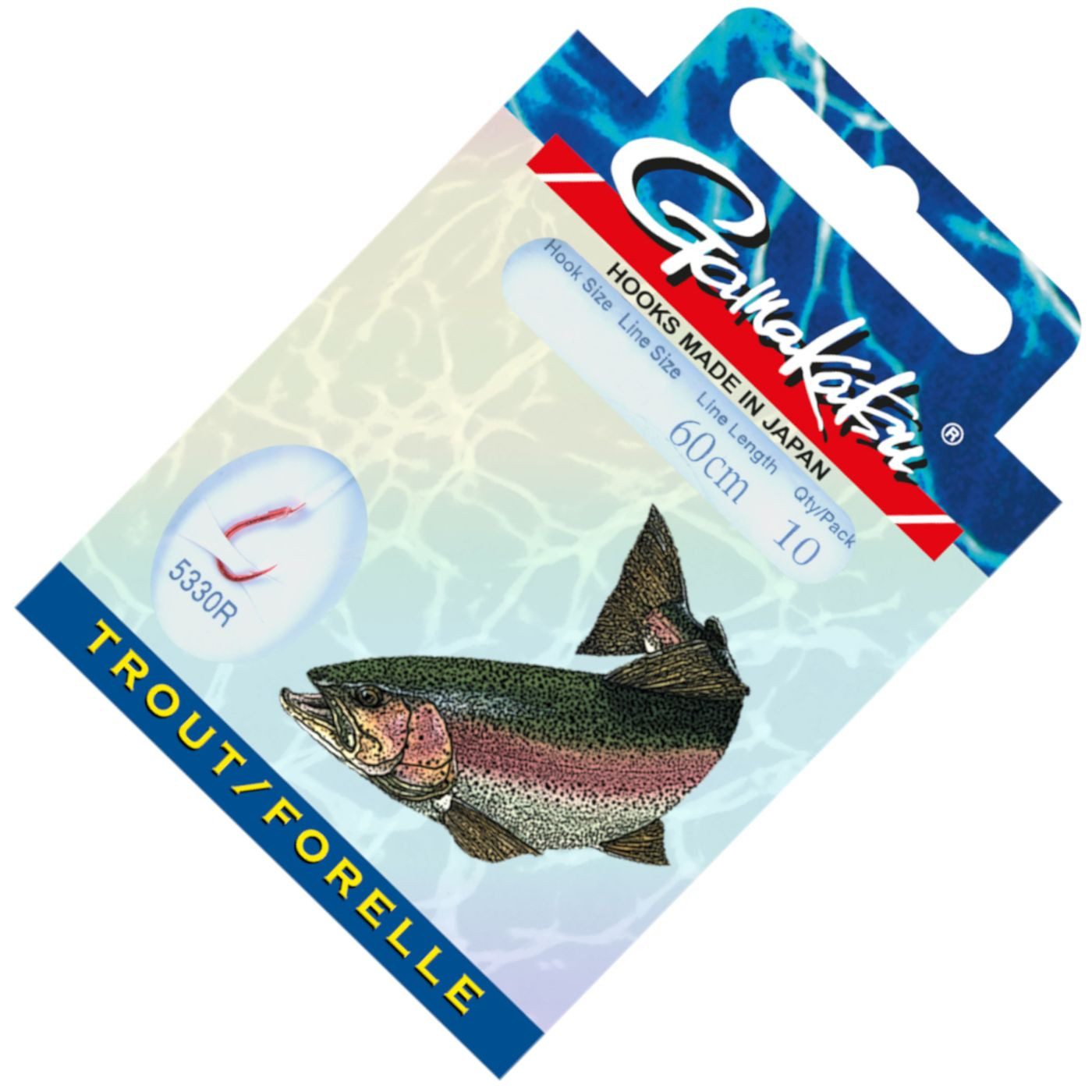 Gamakatsu Forellenhaken Gamakatsu Trout LS-5330 Haken 60cm Rot - 10 gebundene Forellenhaken