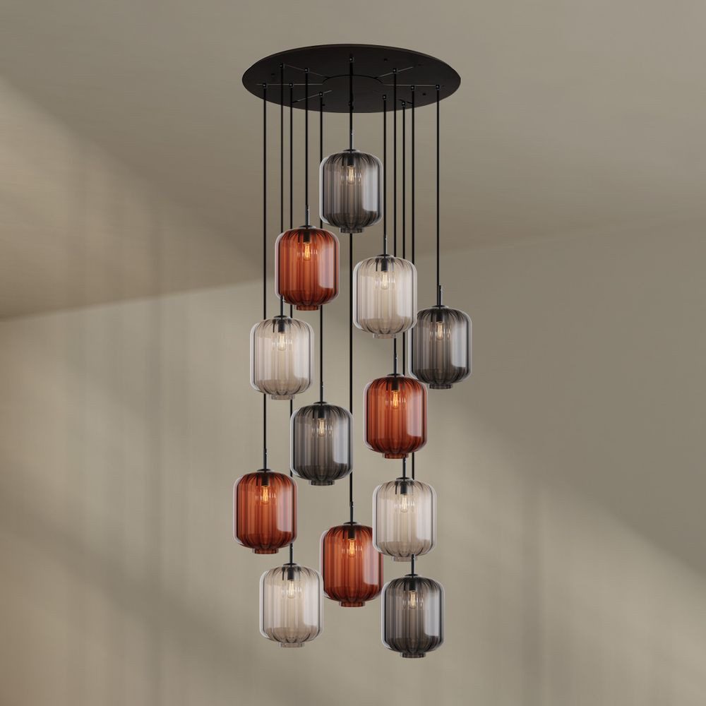 s.luce Pendelleuchte Velo Galerieleuchte 12-flg Ø 80cm Baldachin Ø 25cm Mehrfarbig