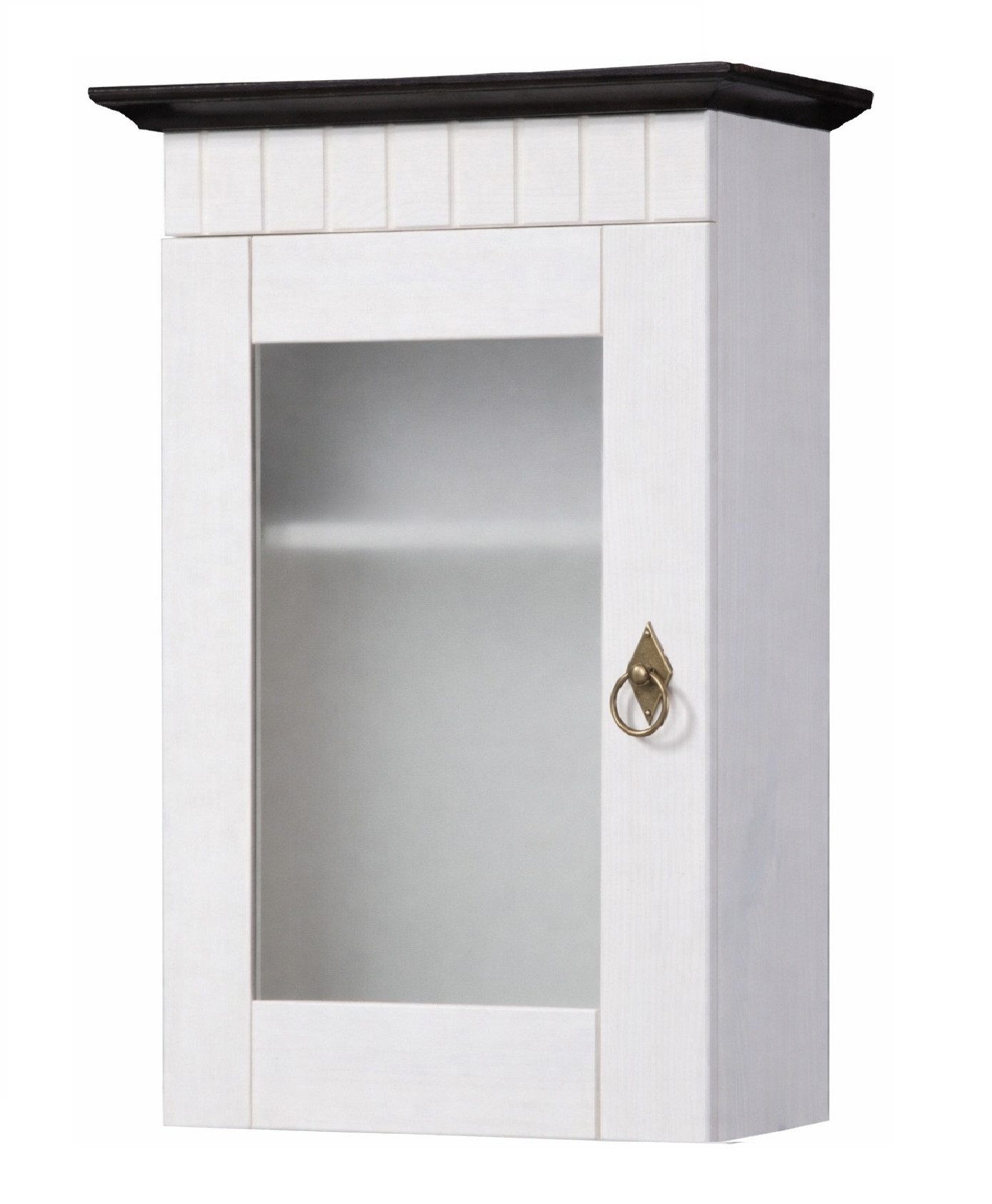 Clever-Moebel Hängeschrank Hängeschrank aus Kiefernholz im Landhausstil, weiß braun Badmöbel, Breite 34 cm, Tiefe 20 cm, Höhe 55 cm