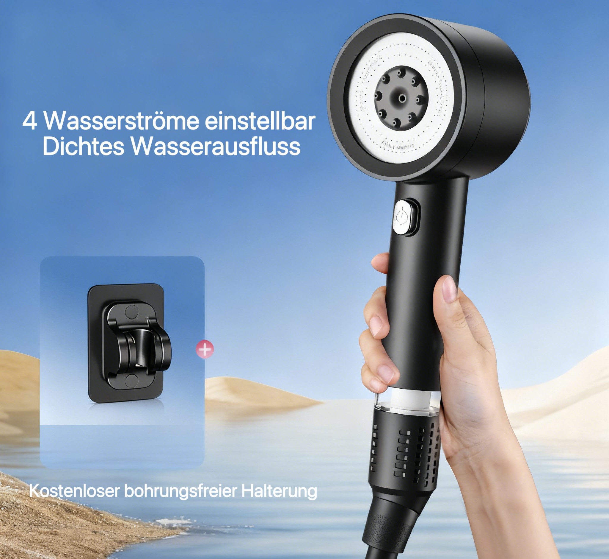 HoyoLee Handels GmbH Duschbrause Handdusche mit Einbaufilter – 4 Wasserstufen, Metall & SPA-Erlebnis