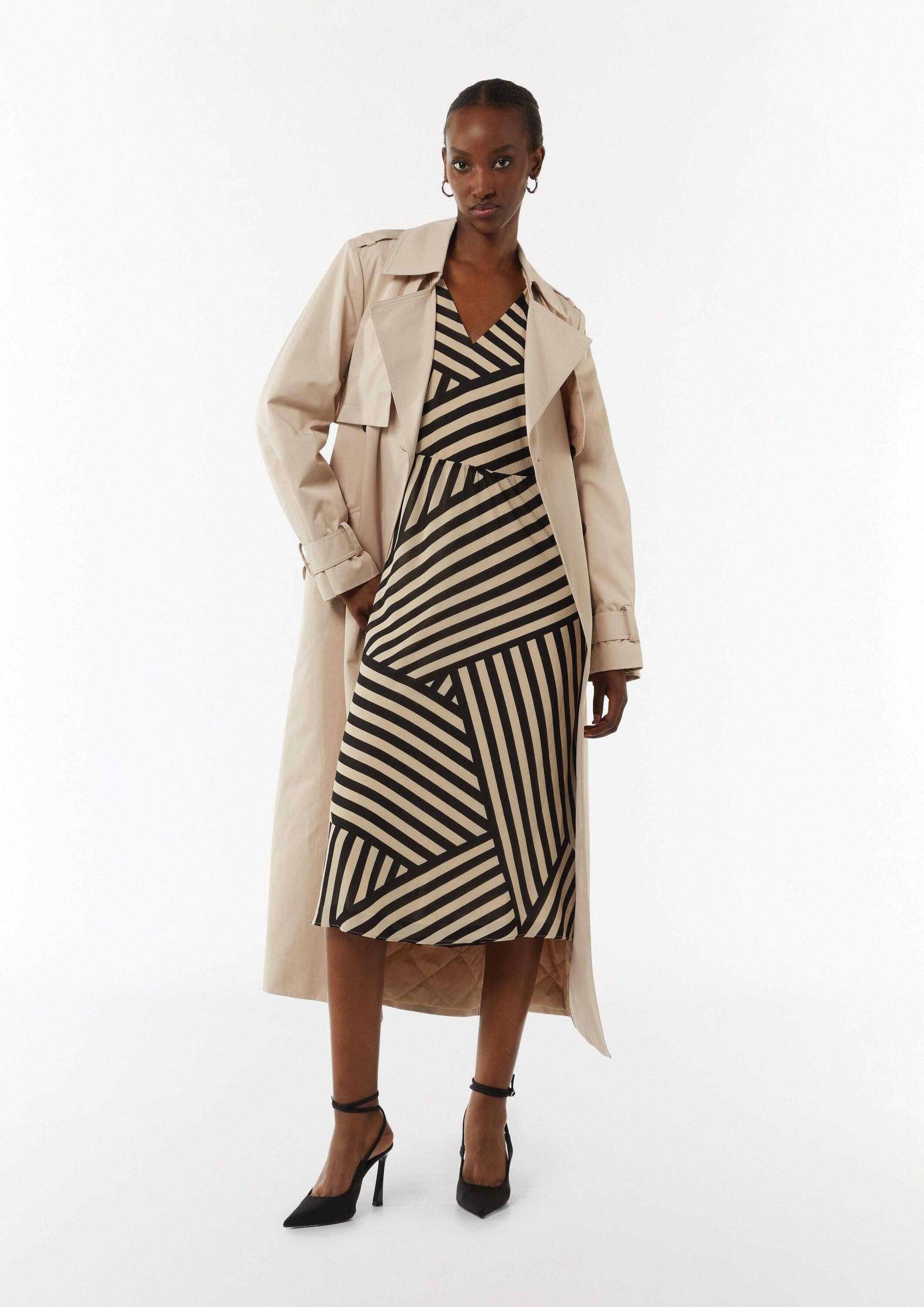 comma Midikleid Kleid Gestreiftes Midikleid aus Chiffon