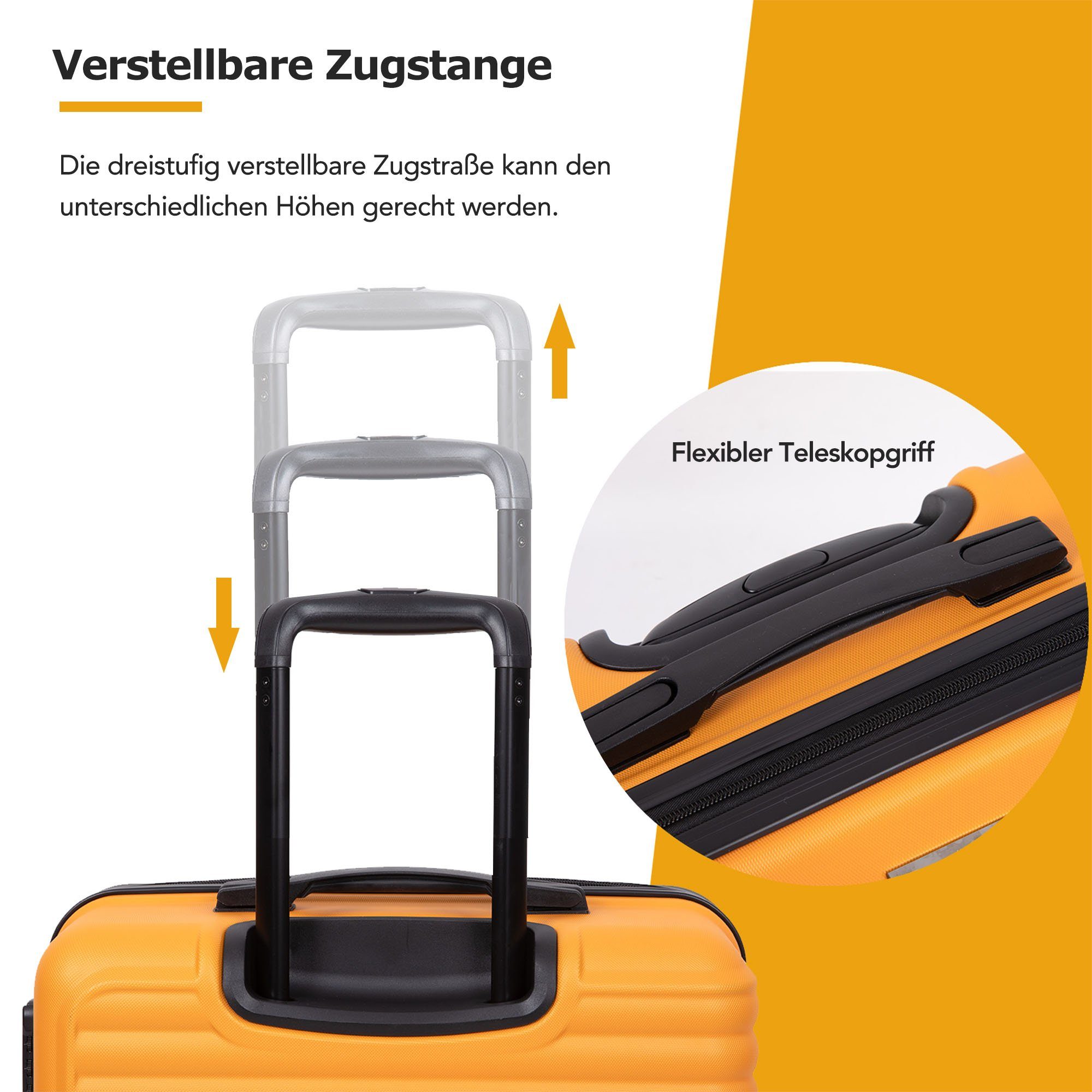 Flieks Hartschalen-Trolley, 4 ABS-Material, Reisekoffer, Handgepäcktrolley Rollen, Gelb TSA-Schloss Koffer