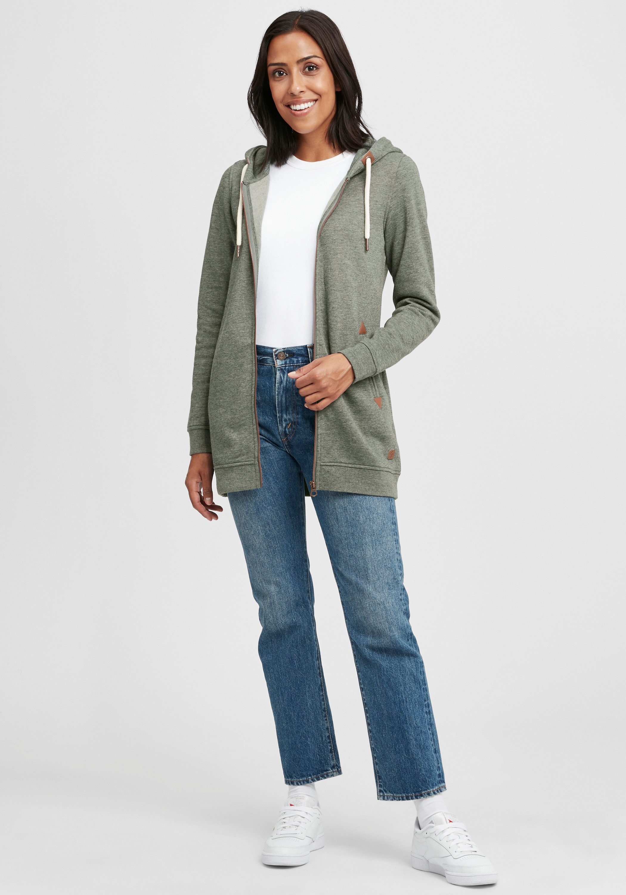 OXMO Kapuzensweatjacke OXVicky Sweatshirtjacke lang geschnitten günstig online kaufen
