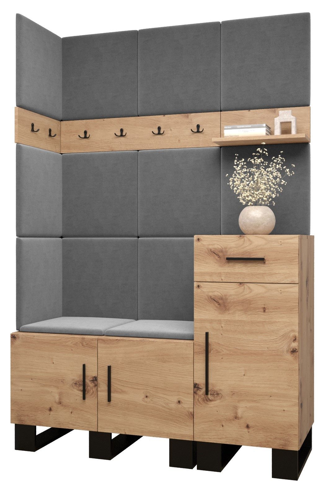 ABIKS MÖBEL Garderoben-Set ARTIN Set 10 Garderobe mit gepolsterten Paneelen, Industriell Design