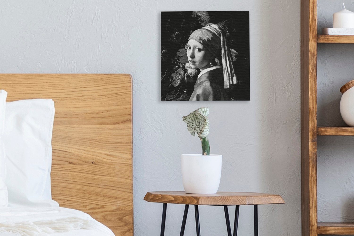 Schlafzimmer Wohnzimmer OneMillionCanvasses® - Schwarz für (1 Johannes Vermeer Perlenohrring Gemälde - bunt Das und, Mädchen dem Leinwand Bilder St), mit
