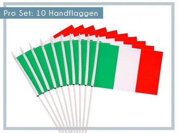 PHENO FLAGS Flagge Handfahne Italien Fähnchen Stockfahne Handflagge (10er Set zur Deko), Flaggen mit Stab