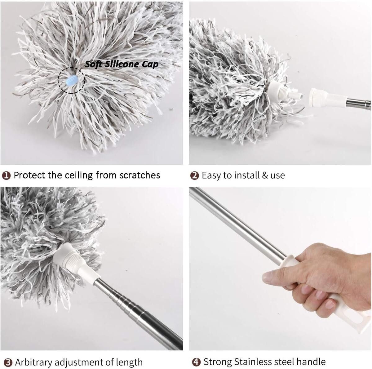 FELIXLEO Staubbesen Staubwedel Teleskop Waschbar 254cm Extra lang Mikrofasern Grau (1-St) – Bild 4 von 5