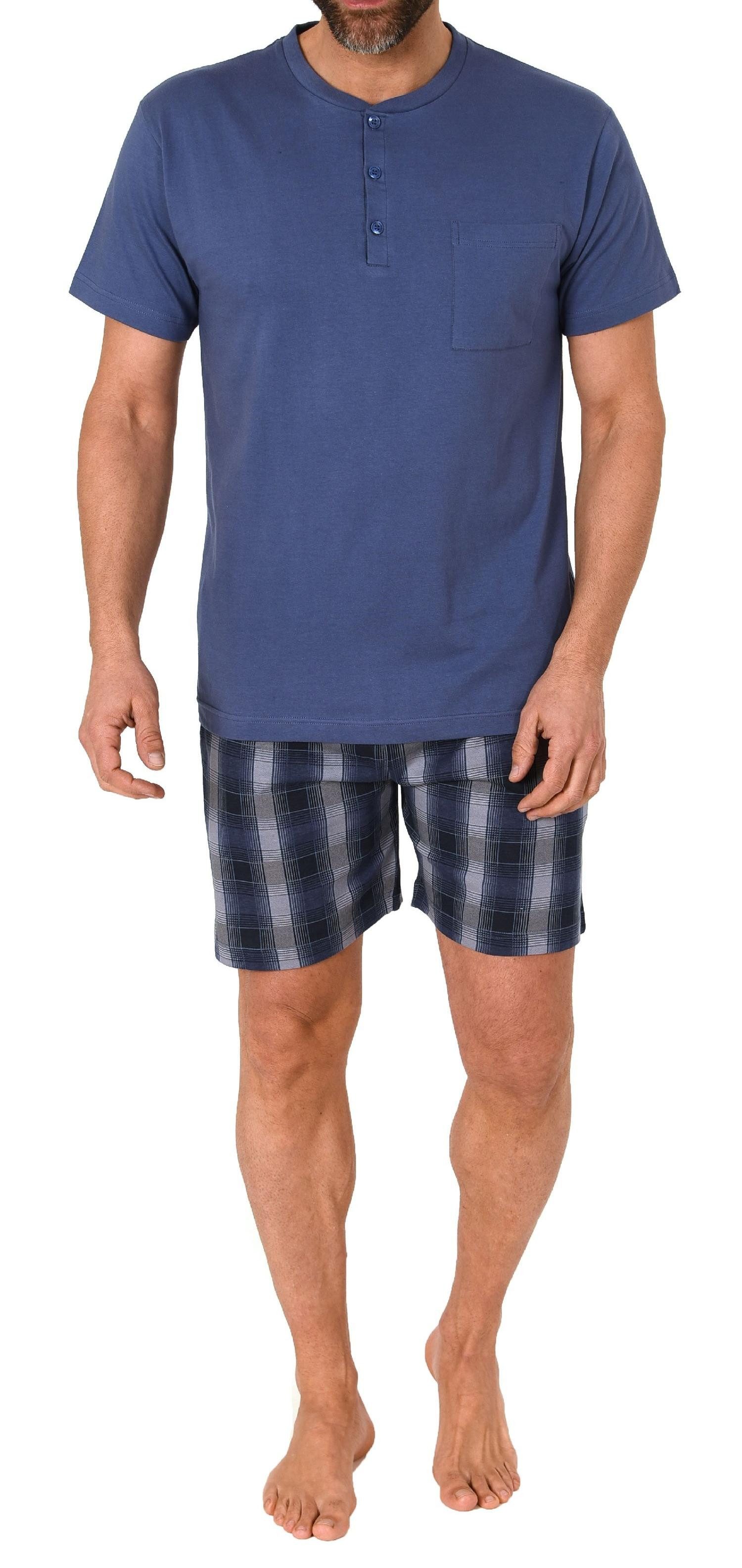 Pyjama Herren Kurzarm Schlafanzug Shorty mit karierter Jersey Hose