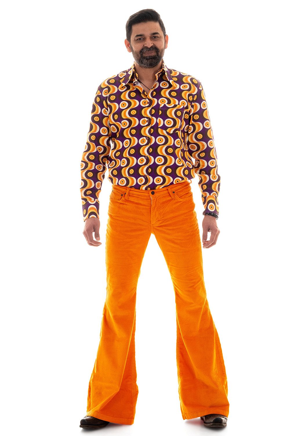 Schlaghose Herren Cord orange