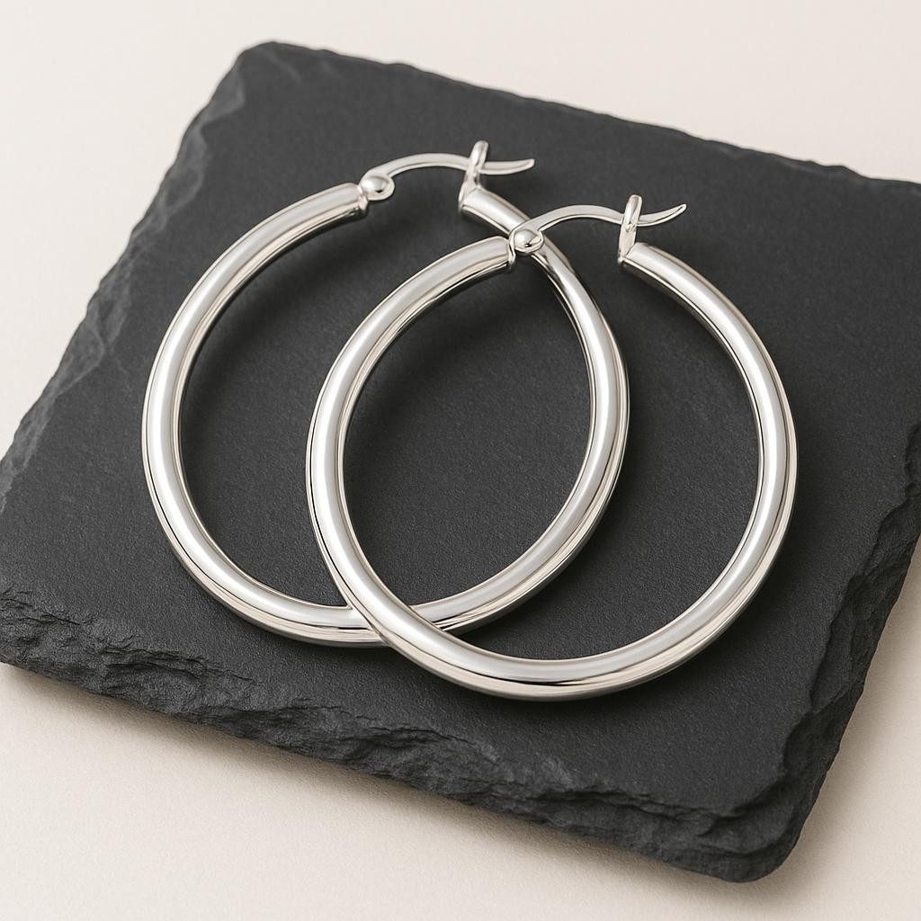 Taffstyle Paar Creolen Stylische Ohrringe 925 Sterling Silber Damen Ohrschmuck (Elegante 925 Silber Ohrringe für Frauen - Geschenk zum Geburtstag, Weihnachten,  – Bild 5 von 5