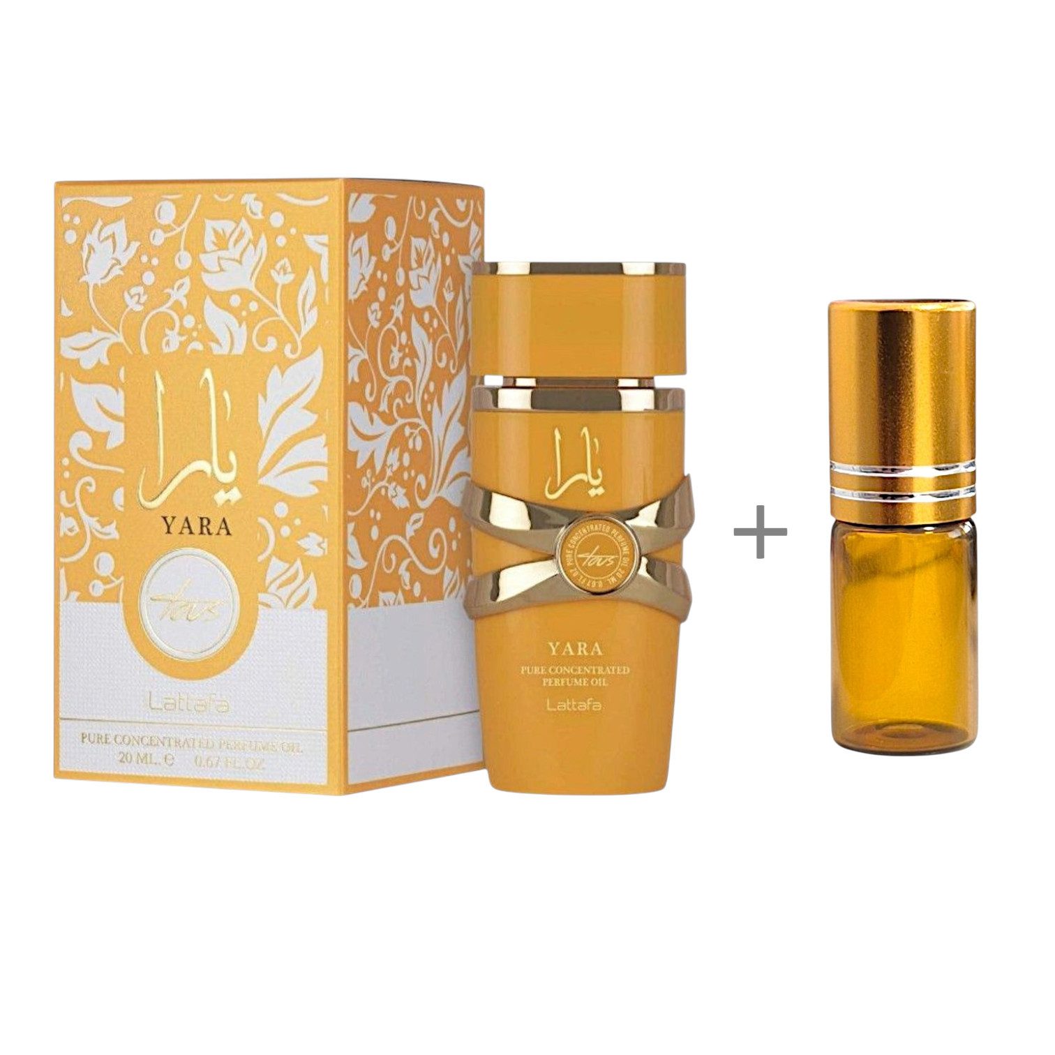 Lattafa Duft-Set Parfümöl Candy, Moi, Tous, Yara Concentrate Oil 20ml + leerer Roll-On, 1-tlg.