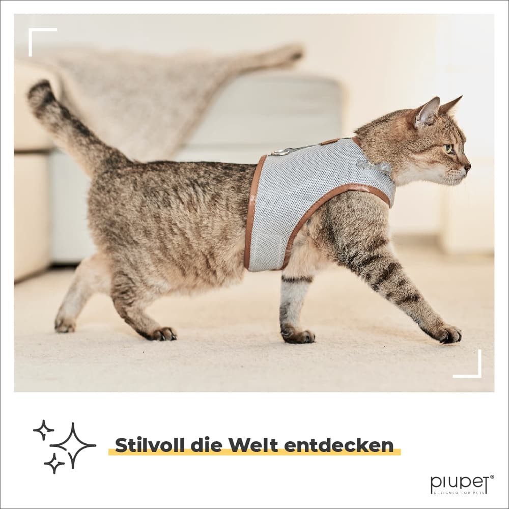 Thumbnail - Piupet Geschirr Katzengeschirr mit 1,2m Leine I ausbruchsicher I Geschirr Katze