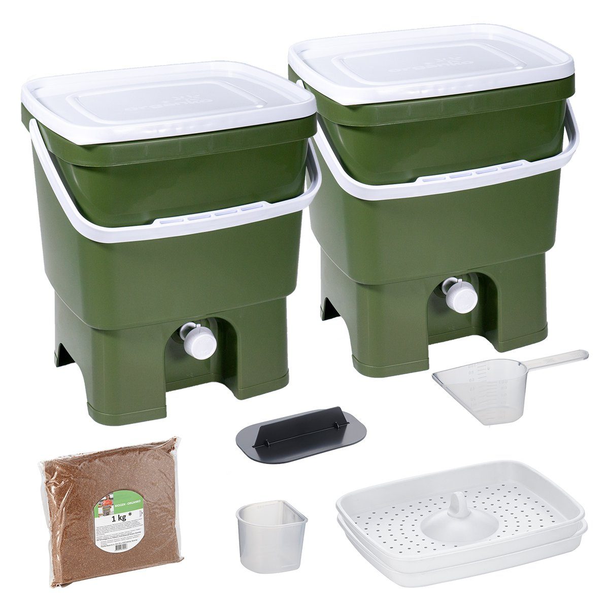 2 Kompostbehältern mit 1 kg EM Ferment 2 x 16 L Skaza Bokashi Organko Set 