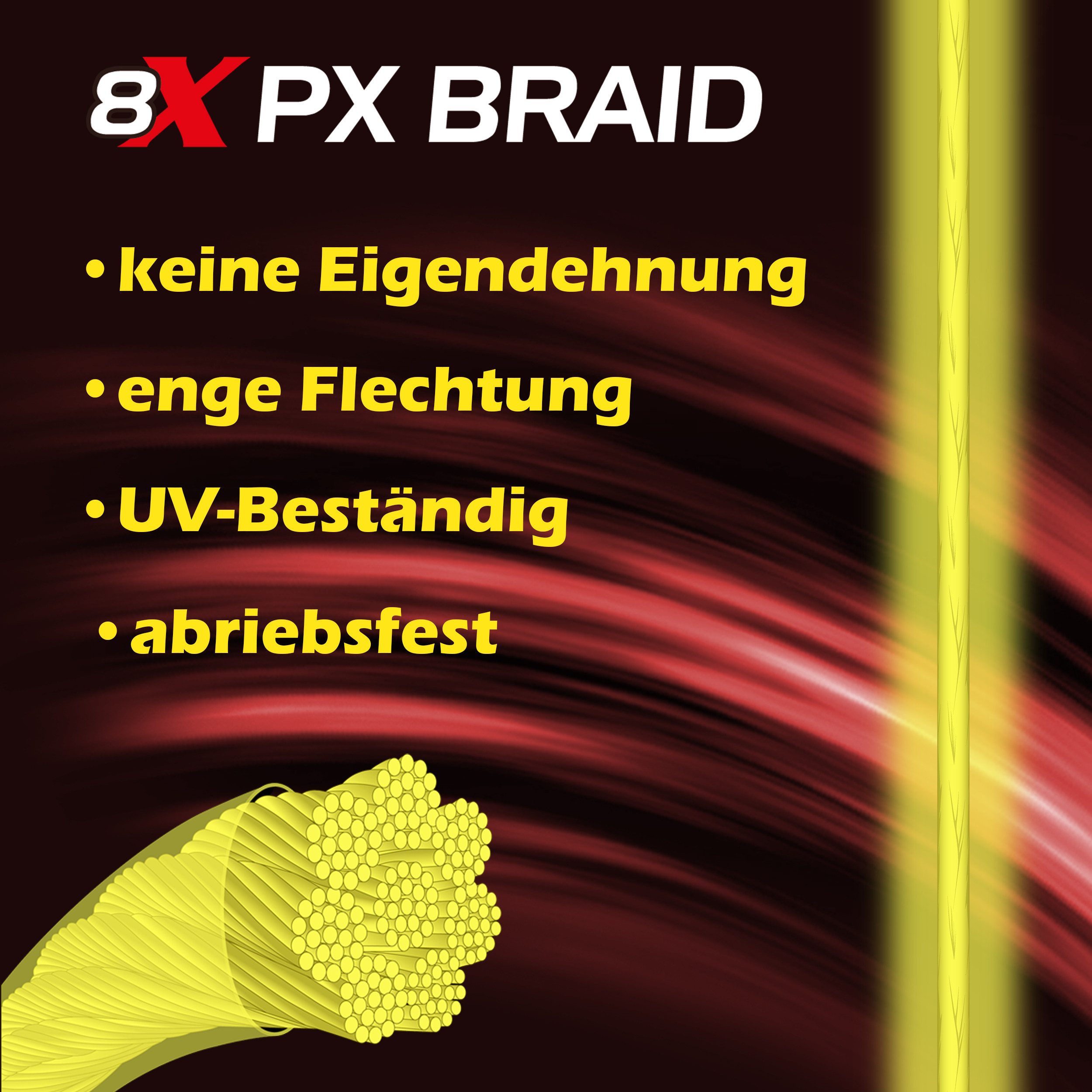 Paradox Fishing Angelschnur 8x geflochten PX, 150 m Länge, -500m Länge, 0,07mm-0,28mm, Chartreuse gelb, 4,6kg-18,5kg