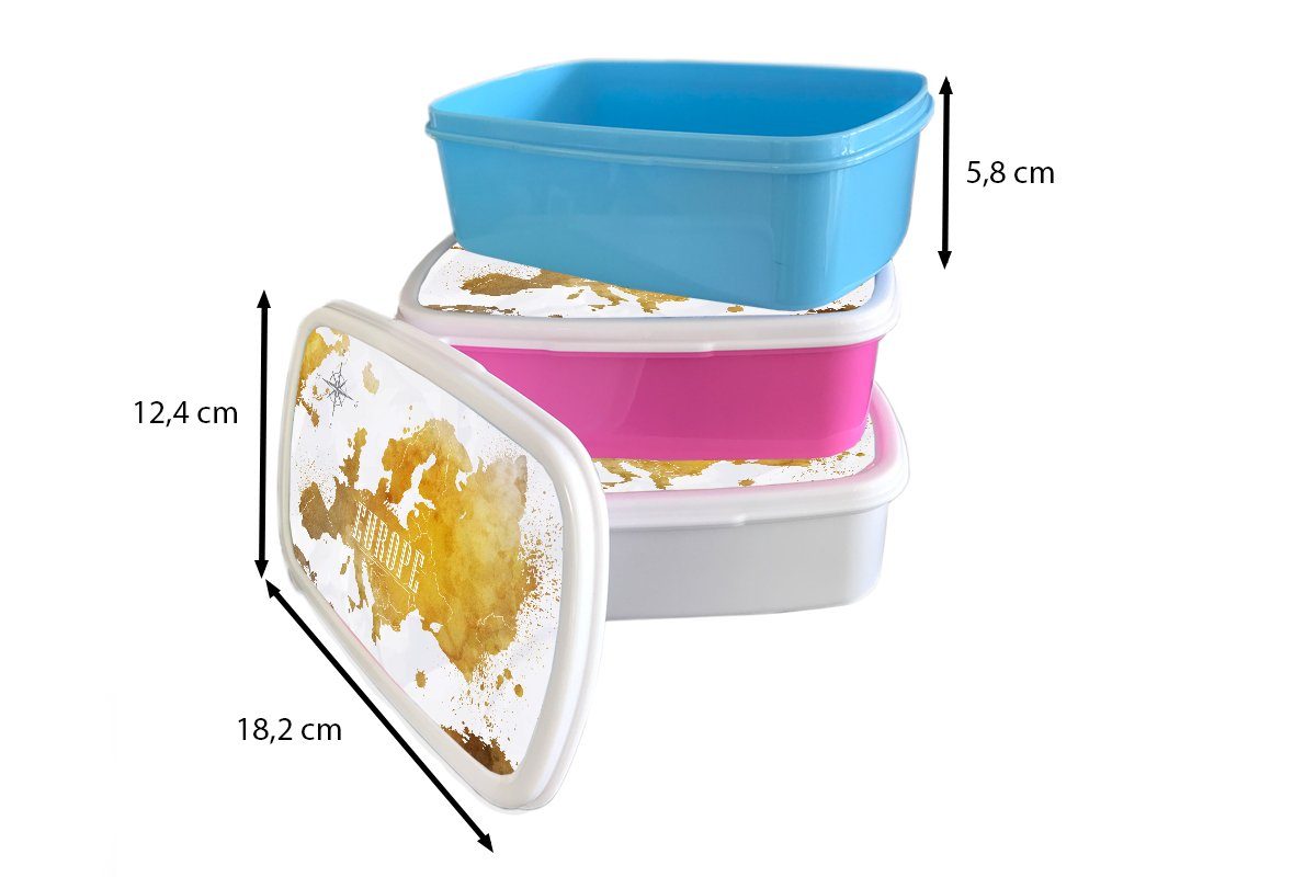 Erwachsene, Snackbox, (2-tlg), - MuchoWow rosa Gold, Kinder, für Mädchen, Lunchbox Kunststoff Kunststoff, Europa Brotdose - Weltkarten Brotbox