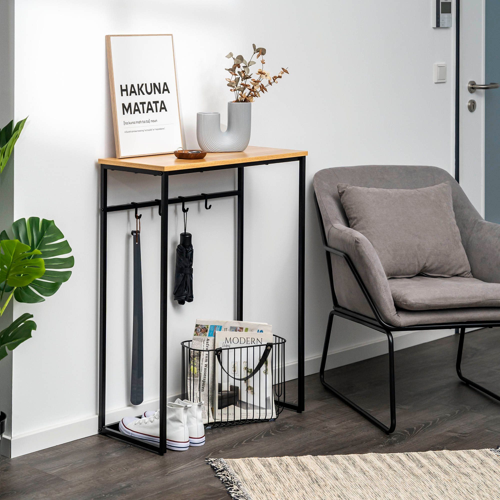 eluno Konsolentisch mit 1 Holzablage, 4 Haken, höhenverstellbare Füße günstig online kaufen