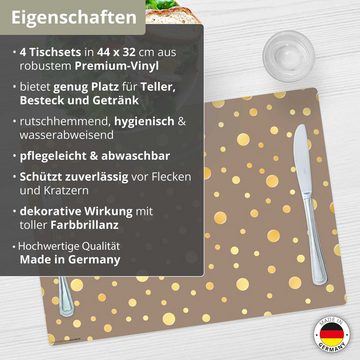 Platzset, Tischset, Platzset abwaschbar - Gelbe Punkte, Tischsetmacher, (aus erstklassigem Vinyl, 4-St., 44 x 32 cm / gold), Made in Germany