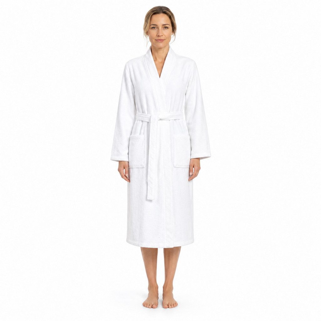 Ringella Unisex-Bademantel aus saugstarkem Frottee, mit Bindegürtel und aufgesetzten Taschen, Baumwolle, Kimonokragen, Bindegürtel, Microcotton-Frottee