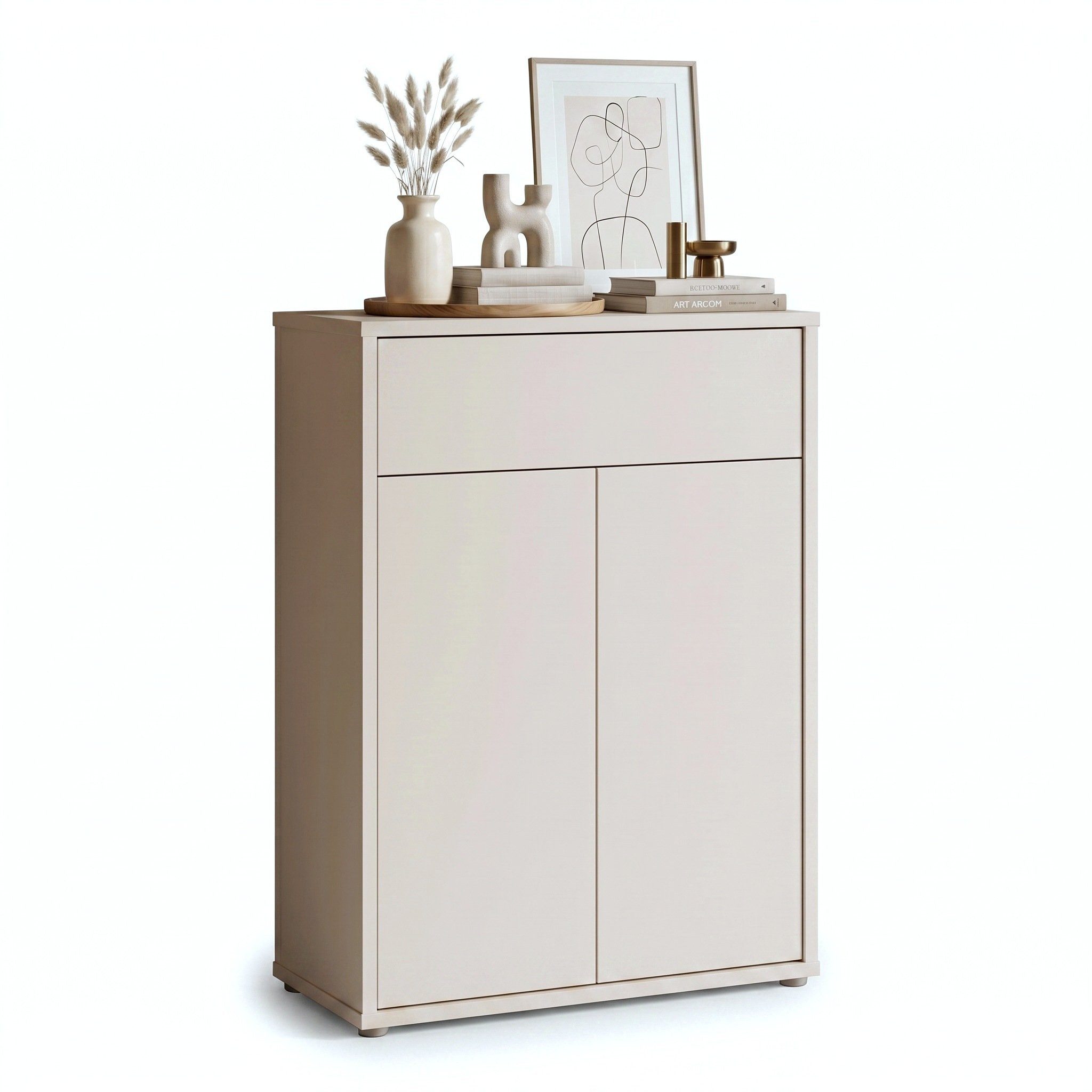 Newroom Schuhschrank Beige 75 cm grifflos mit Schublade und 2 Türen für Flur und Diele