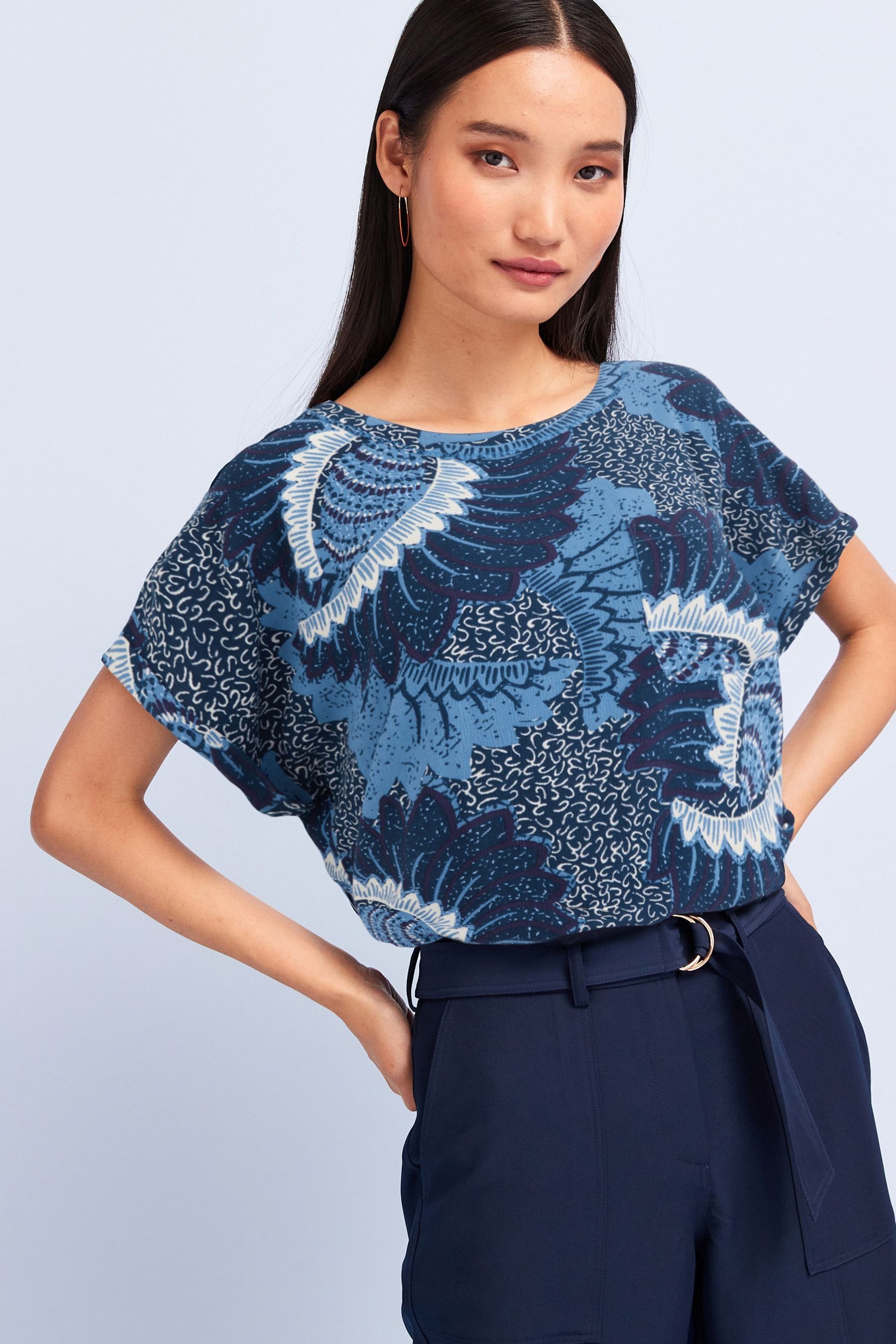 Blue Floral (1-tlg) mit Large T-Shirt T-Shirt Next Kastenschnitt