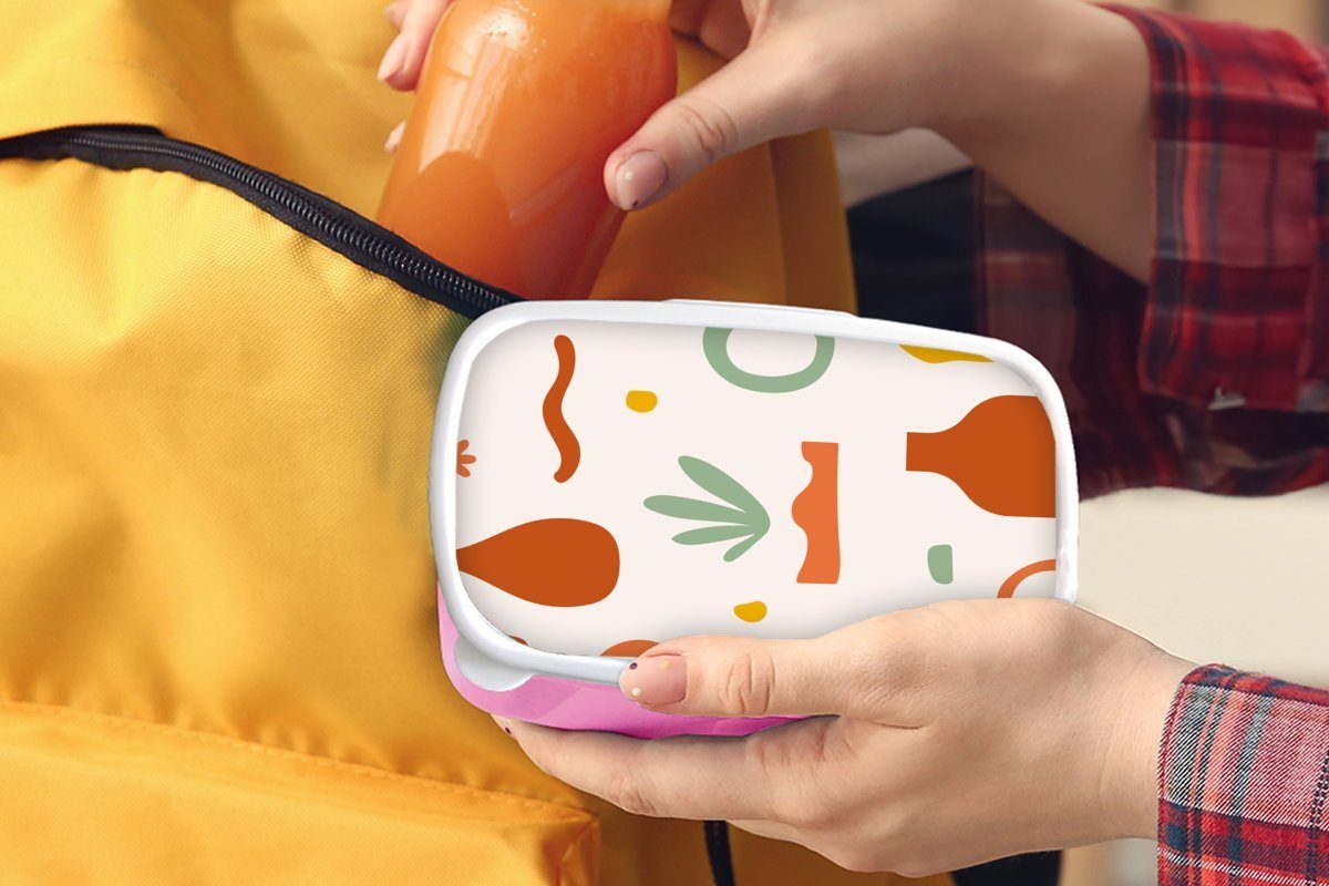 MuchoWow Lunchbox Kunststoff Kunststoff, Mädchen, - (2-tlg), Sommer für Rosa Brotdose Erwachsene, Kinder, Brotbox Vase, Snackbox, 