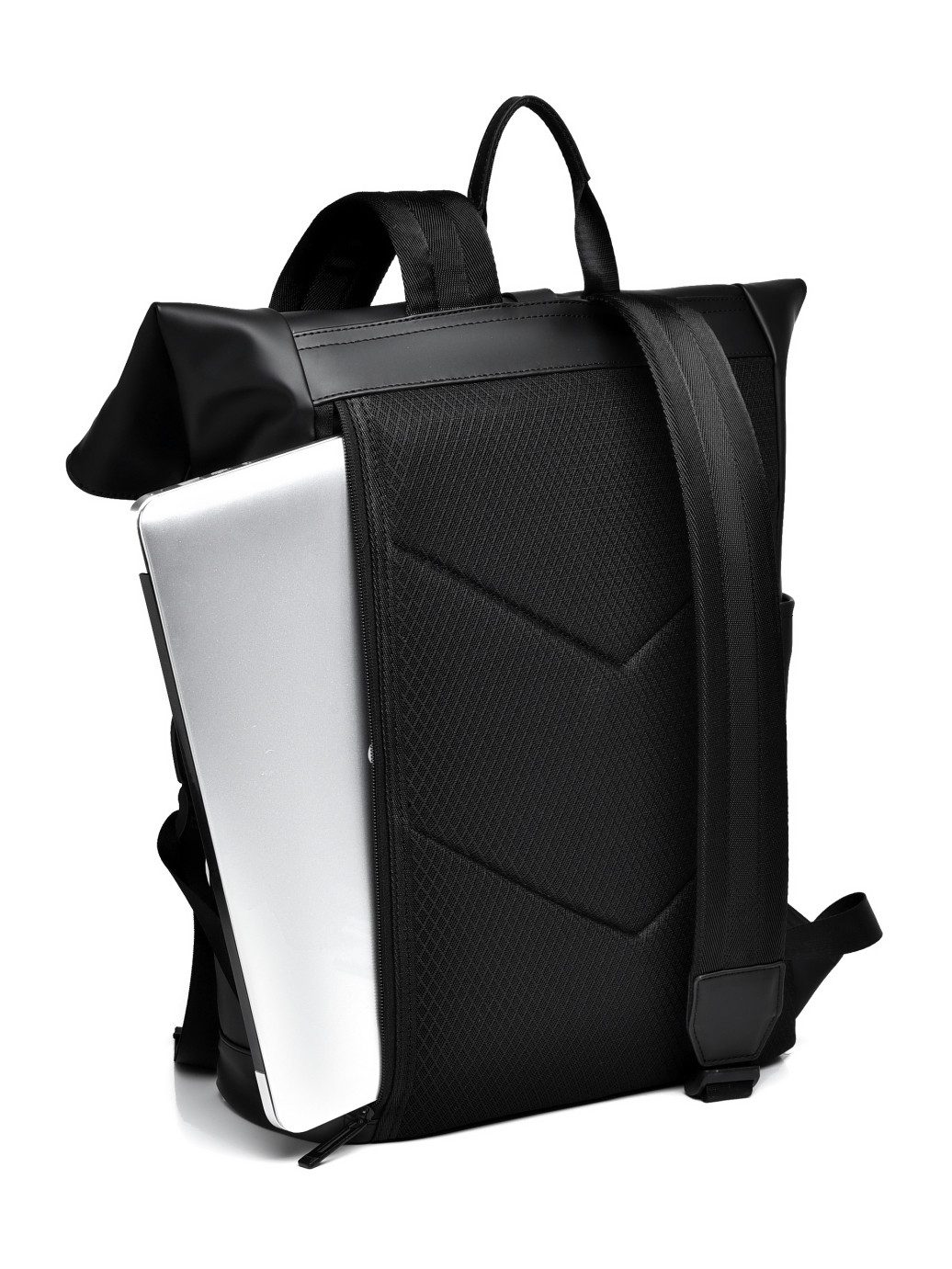 Rebel Rucksack Cityrucksack Rolltop Rucksack für Pendler – Schwarz, Laptopfach, Wasserdicht, Soft-Touch-Material