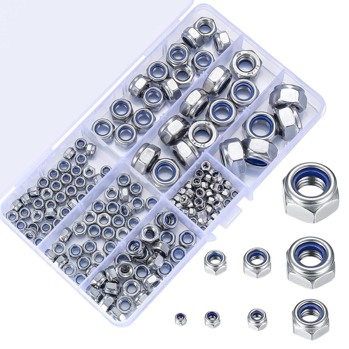 FELIXLEO Muttern Sicherungsmuttern Sortiment Edelstahl M3-M12, (600-St)