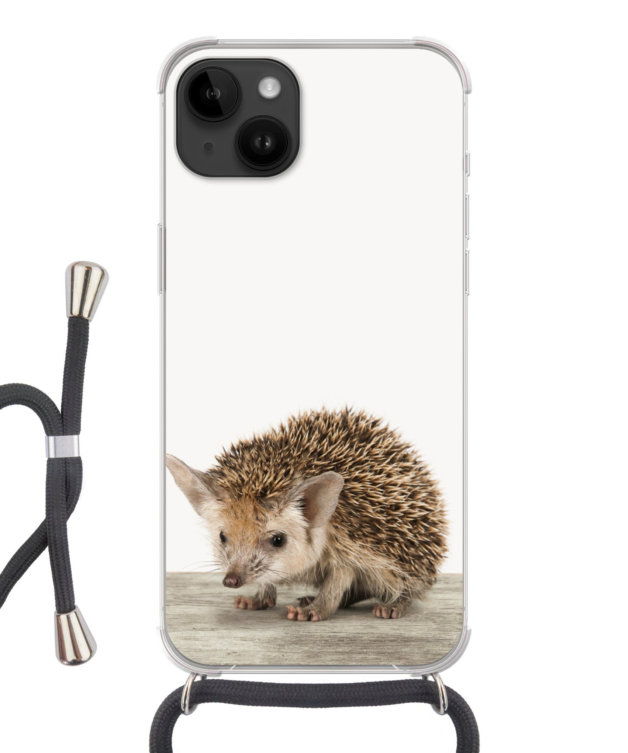 MuchoWow Handyhülle für Apple iPhone 14 Igel - Tiere - Jungen - Mädchen, Tragbare Handyhüllen mit Kette zum umhängen, Handykette Handyband