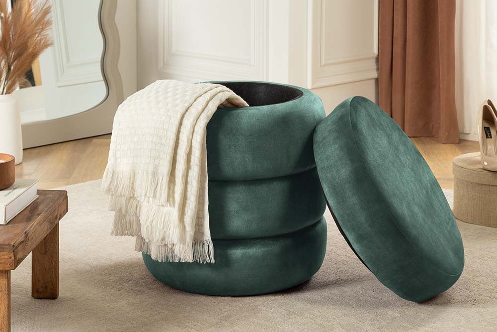 riess-ambiente Polsterhocker VOGUE 40cm grün - Samt, mit Stauraum, gepolstert, rund, retro (Einzelartikel, 1 St), Eleganter Sitzhocker - ideal f. Ankleide, Flur, Wohnzimmer & Garderobe