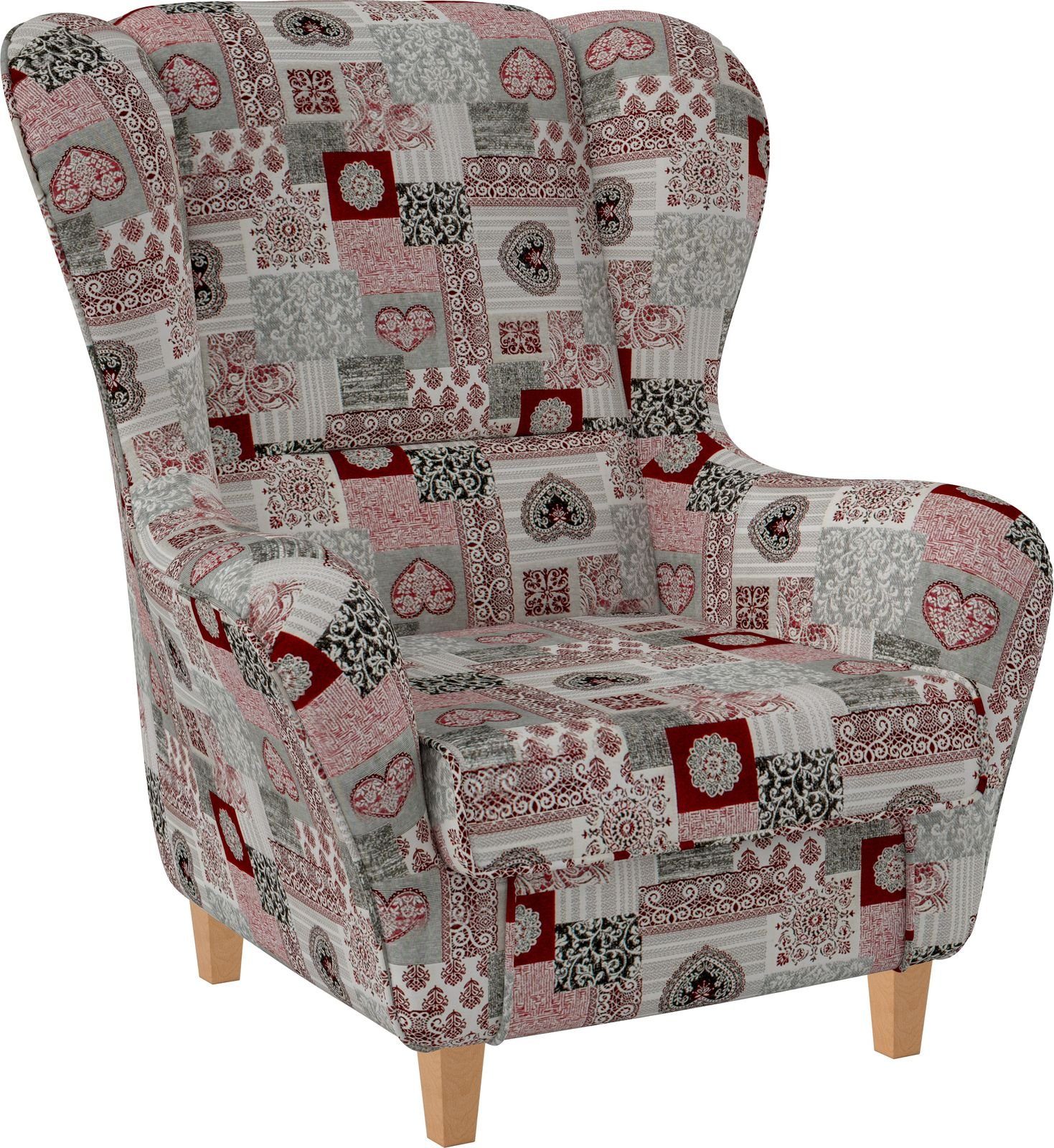 mit Herz Rot Patchwork Hocker, Ornamente, Sofia, Ohrensessel Relaxsessel Supellex