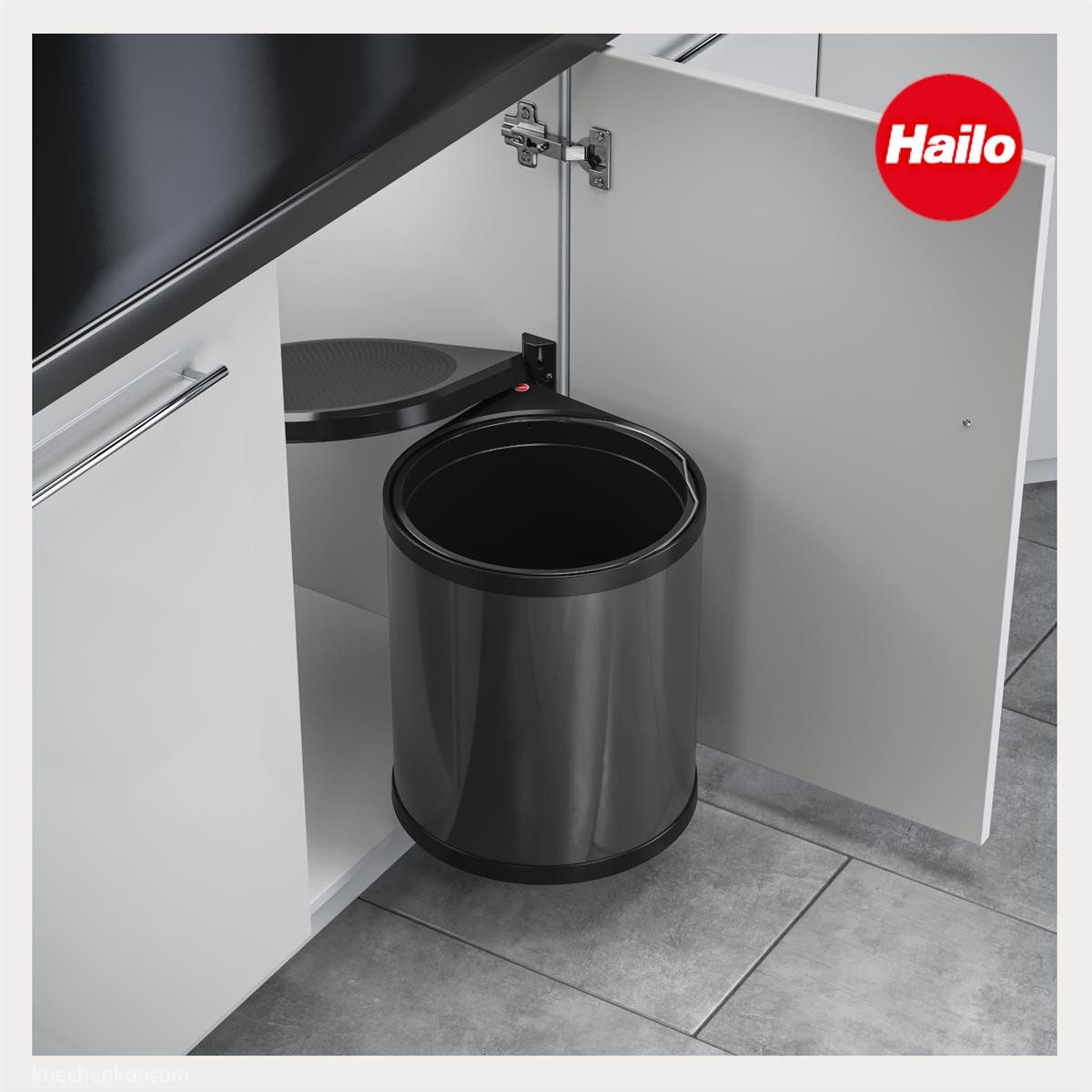 Hailo Einbaumülleimer Hailo Abfallsammler 3515071 MO Swing sg Mono 15 Liter dunkelgrau, für Schrankbreite ab 400 mm mit Drehtür