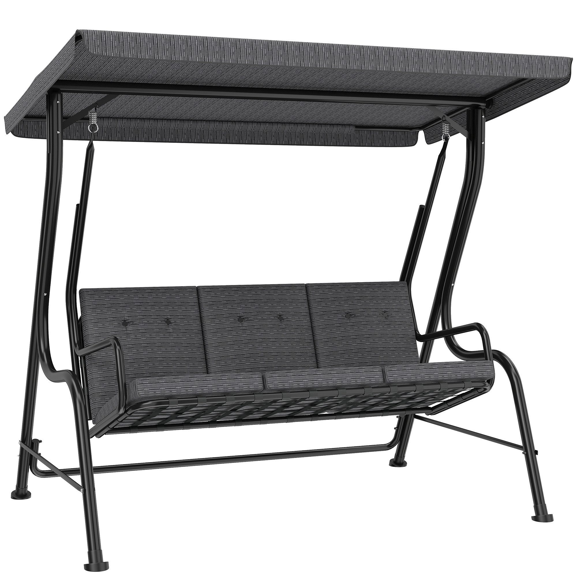 Outsunny Hollywoodschaukel Gartenschaukel mit Sonnendach, 3-Sitzer, Bettfunktion, Hollywoodschaukel, 1 tlg., Gartenschaukel, für Garten, Balkon, Schwarz
