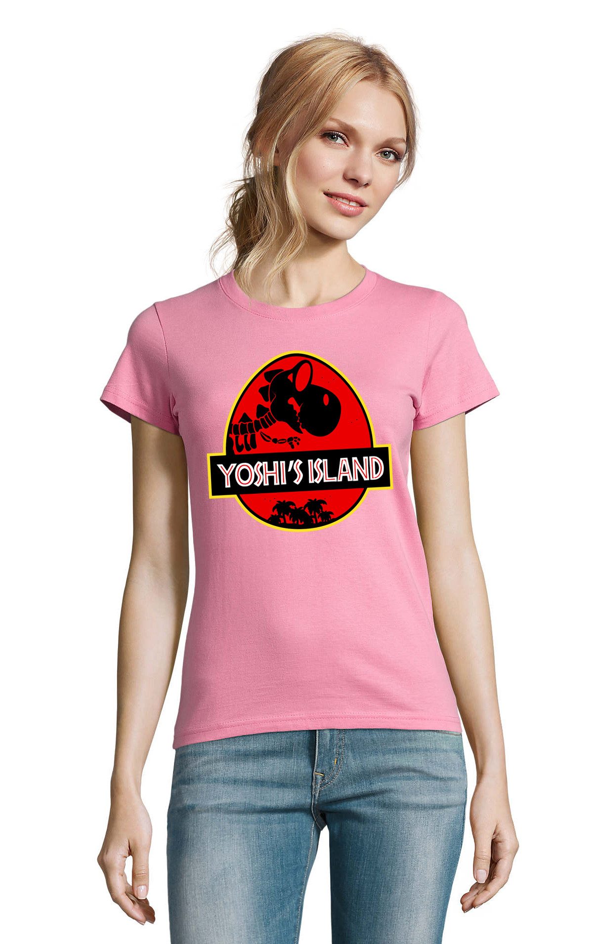 Blondie & Brownie T-Shirt YoshI's Island Damen Tee Print Retro Dino Motiv Rundhals Shirt (Einzelstück, Einzelartikel) YoshIsIsland Dino Print Damenmotiv