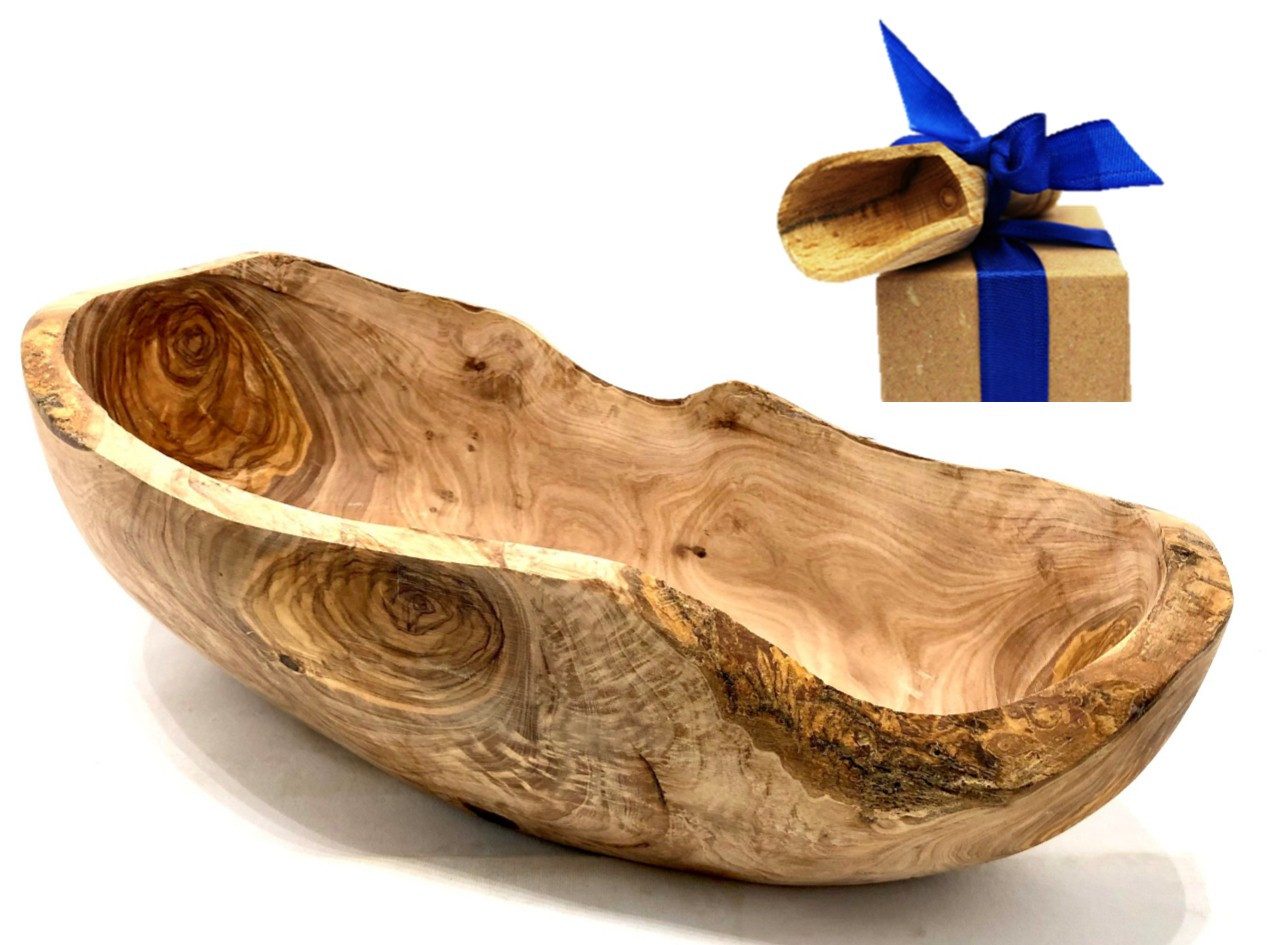 Olivenholz-erleben Obstschale Obstschale oval rustikal ca. 25 – 29 cm aus Olivenholz, Massivholz, (Set), Jede Schale ist ein Unikat mit einzigartiger und natürlicher Maserung