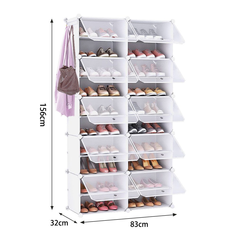 JEOBEST Schuhregal Schuhschrank mit 10 Fächern, für Garderobe und Eingangsbereich, Anpassbar, aus Kunststoff mit durchsichtig Türen, DIY-Regal – Bild 3 von 5