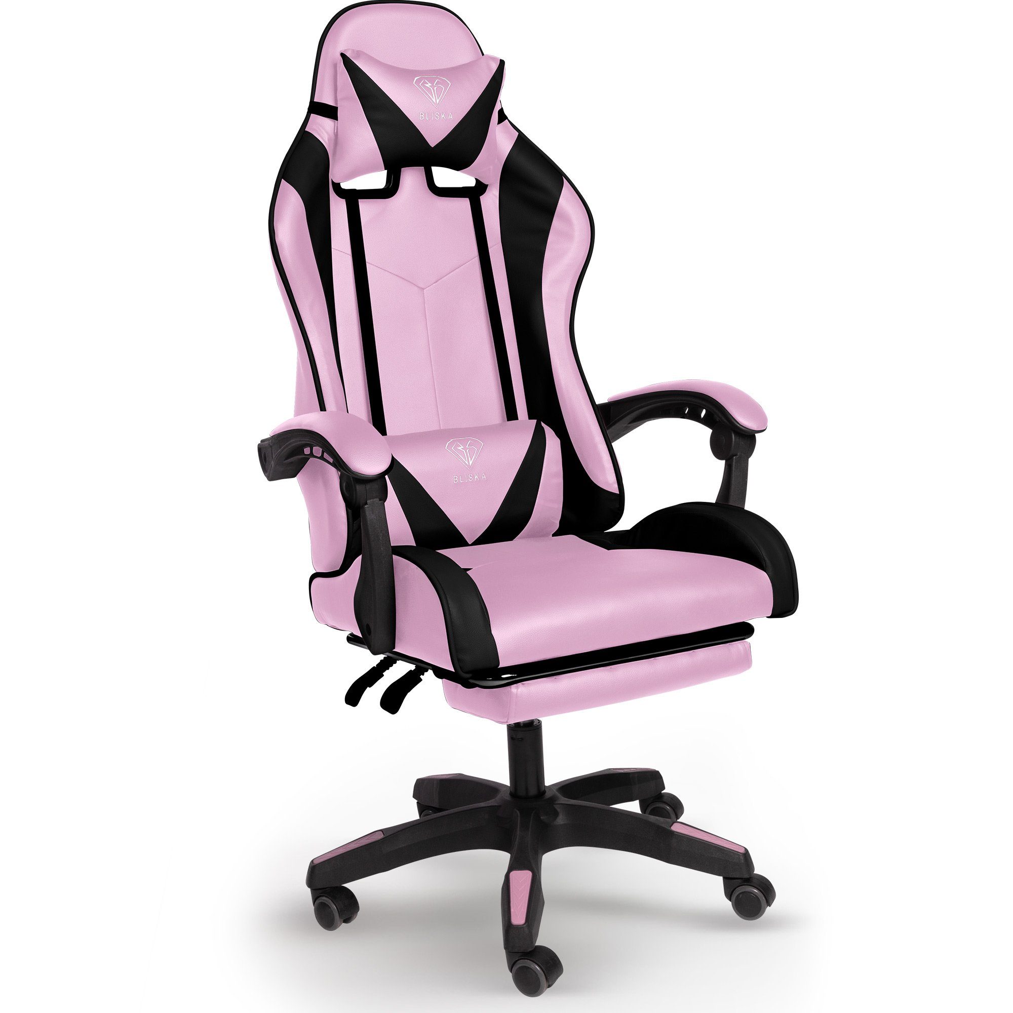 TRISENS Chefsessel Konrad (1 Stück), Gaming Stuhl mit Fußstütze Gaming Chair mit flexiblen Design-Armlehnen Rosa/Schwarz