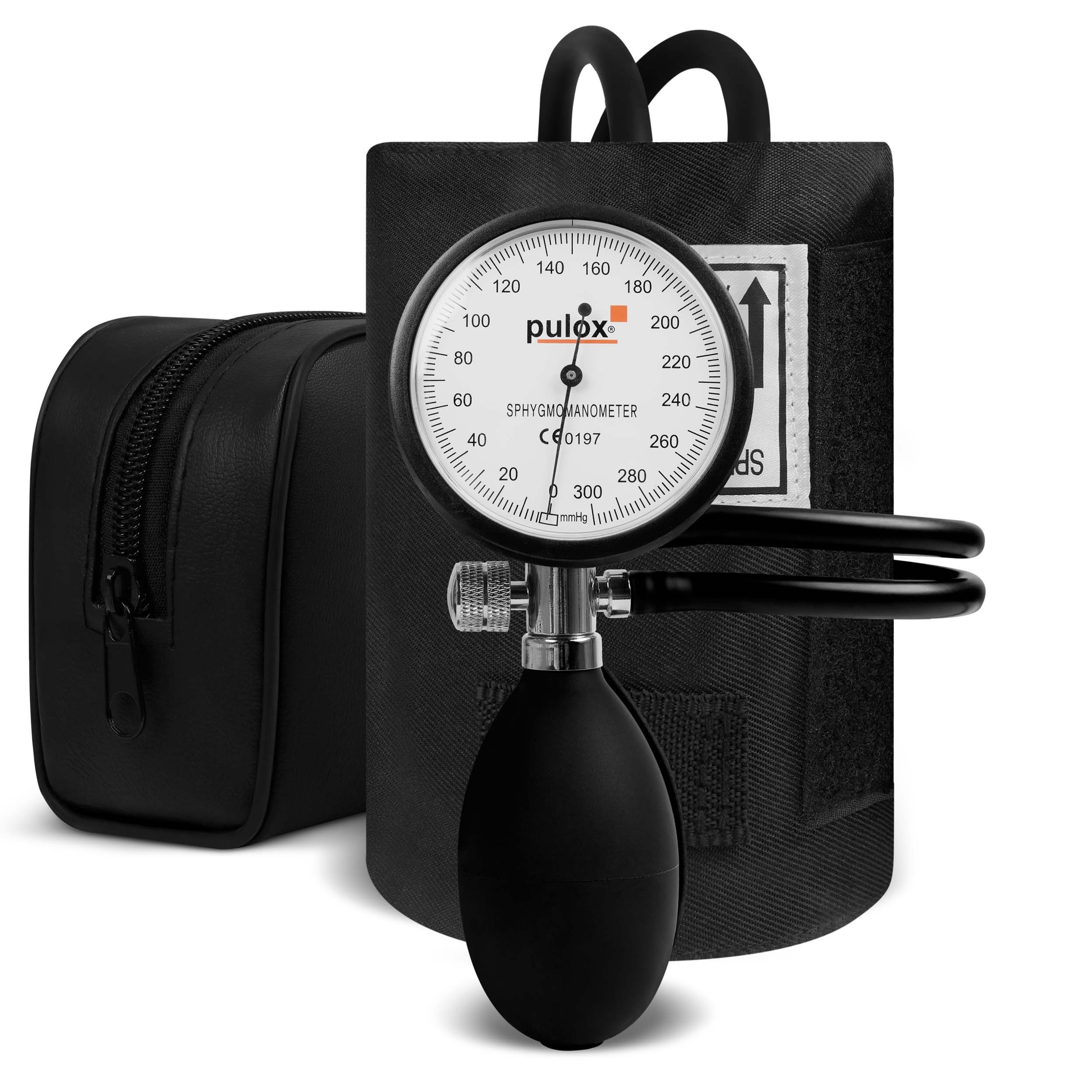 pulox Blutdruckmessgerät Manuelles Aneroid Doppelschlauch-Sphygmomanometer mit Tasche