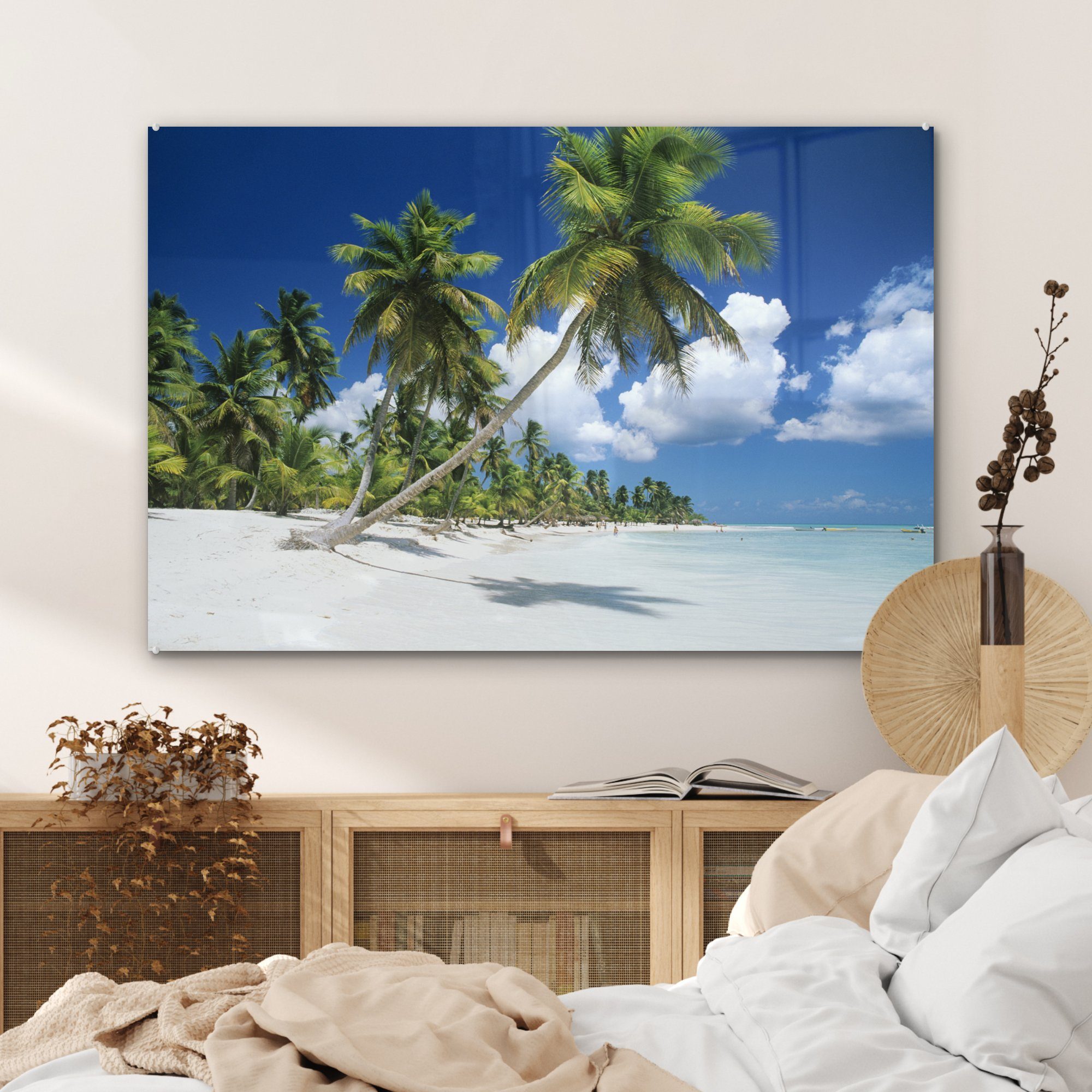 Sonne & St), der Acrylglasbilder scheint Schlafzimmer MuchoWow Wohnzimmer Die hell (1 Republik, Strand Acrylglasbild am Dominikanischen