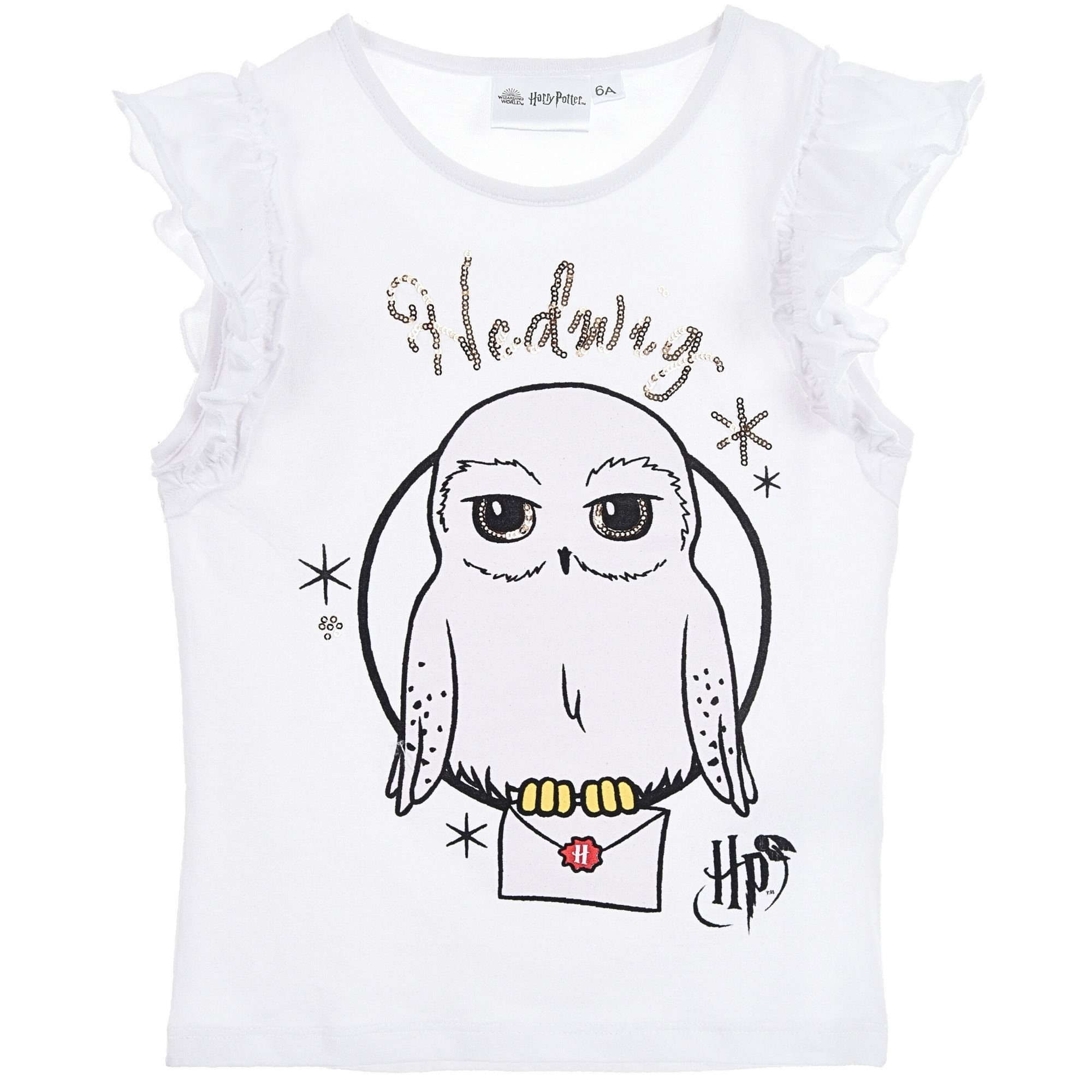 Harry Potter T-Shirt Hedwig Mädchen Kurzarmshirt aus Baumwolle Gr. 98 - 128 cm Weiß