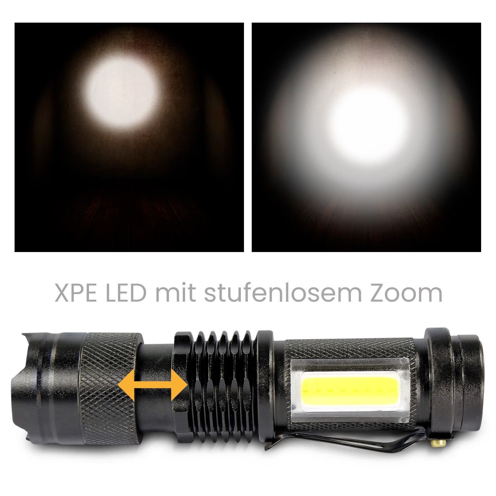 EAXUS LED Taschenlampe Glow-Max (4-St), mit 2 Lichtquellen und 3 Lichtmodi