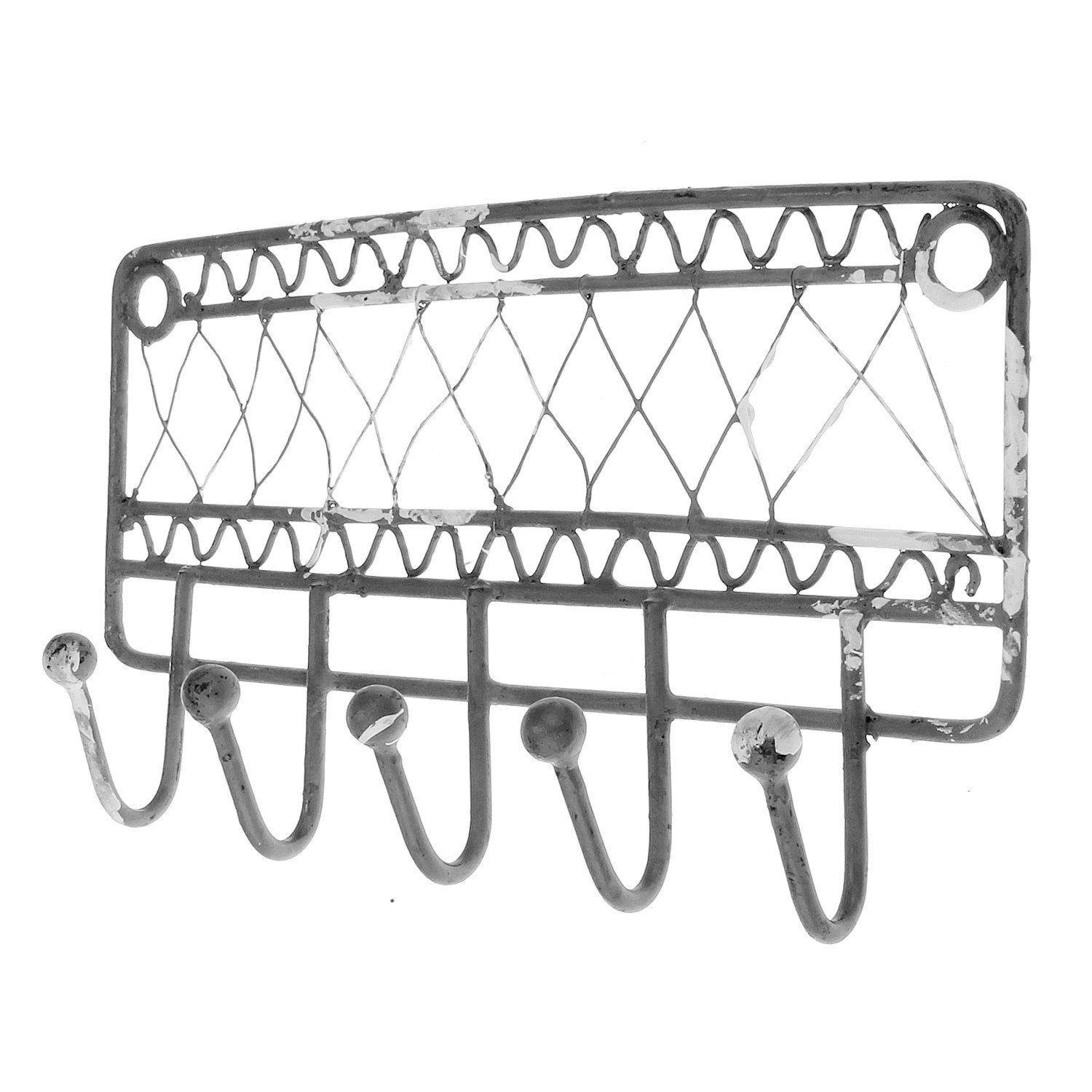 Macosa Home Dekohaken Hakenleiste vintage Grau 5 Haken Shabby Metall Dekohaken Metallhaken, (Metallhakenleiste Küchenhaken), Schlüssel-Haken Wandhaken Kleiderhaken Wand-Dekoration