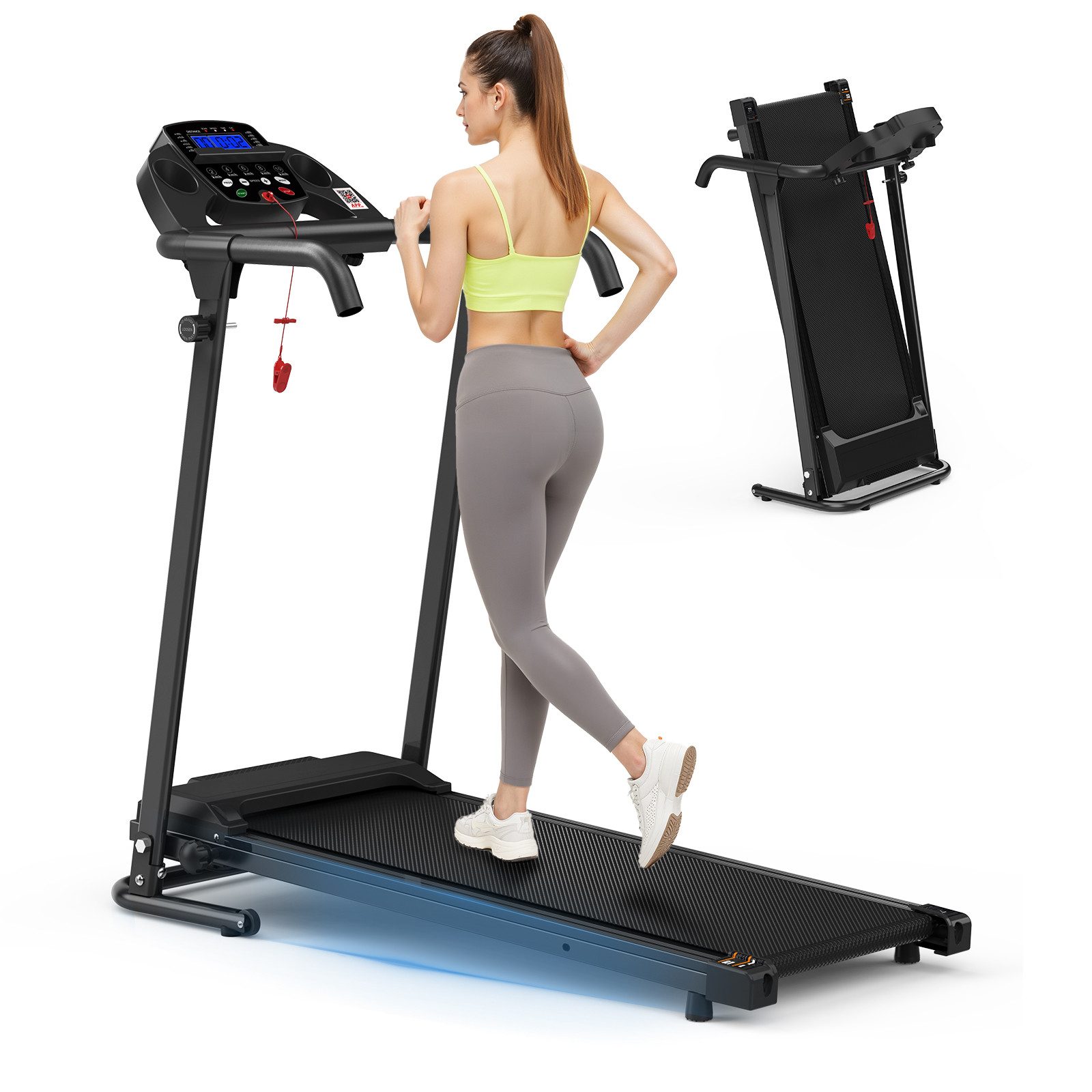 PixelPilot Laufband Laufband klappbar 2,5 PS 12 km/h Bluetooth App LCD Heimtrainer (Einzelartikel), Klappbar, platzsparend, leise, mit Transportrollen und Bluetooth-App