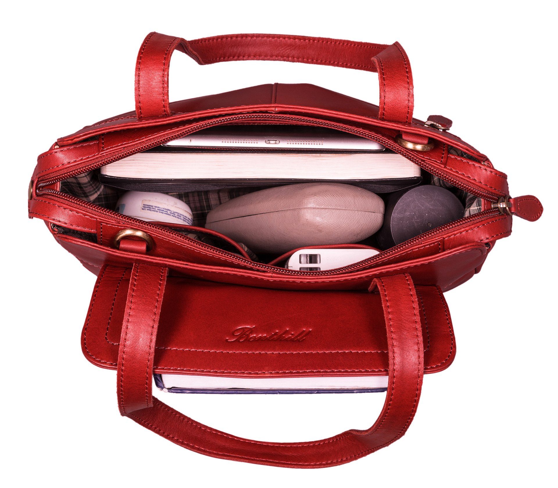 Benthill Handtasche Damen Echt Leder Henkeltasche Umhängegurt Vintage Tasche Umhängetasche, Schultergurt / Umhängegurt Reißverschlussfach – Bild 3 von 5
