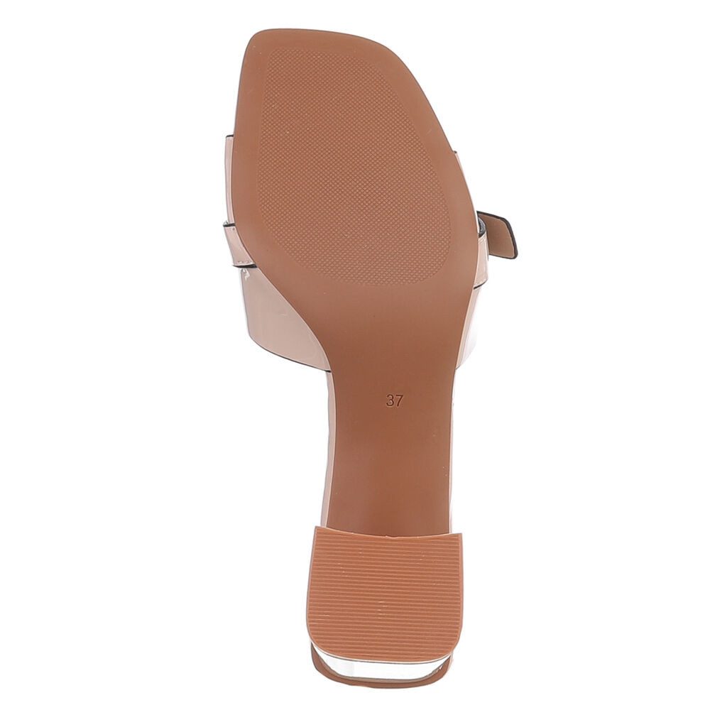 Ital-Design Damen Sandalette mit Blockabsatz und Schnalle Pantolette (92002612) Blockabsatz Pantoletten in Beige