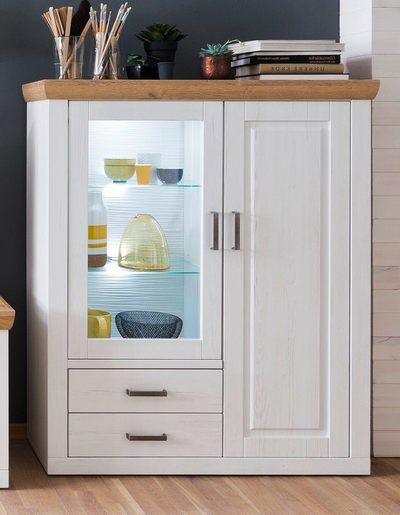 MCA furniture Vitrine Highboard III Brixen, Landhaus modern, Pinie Aurelio / Grandson Oak