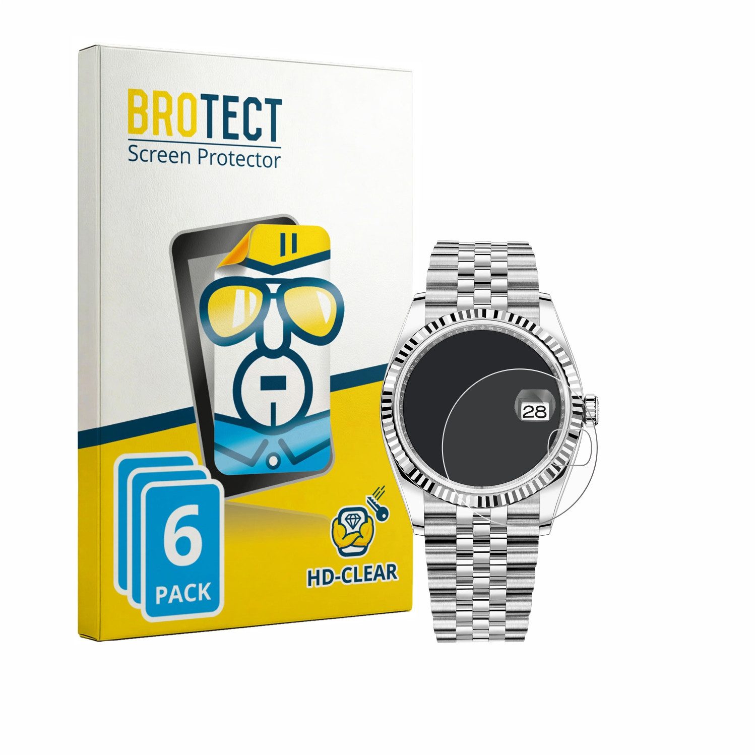 BROTECT Displayschutzfolie Schutzfolie für Rolex Oyster Perpetual Datejust 36, 6 Stück, Displayschutz Schutz Folie Klar Transparent