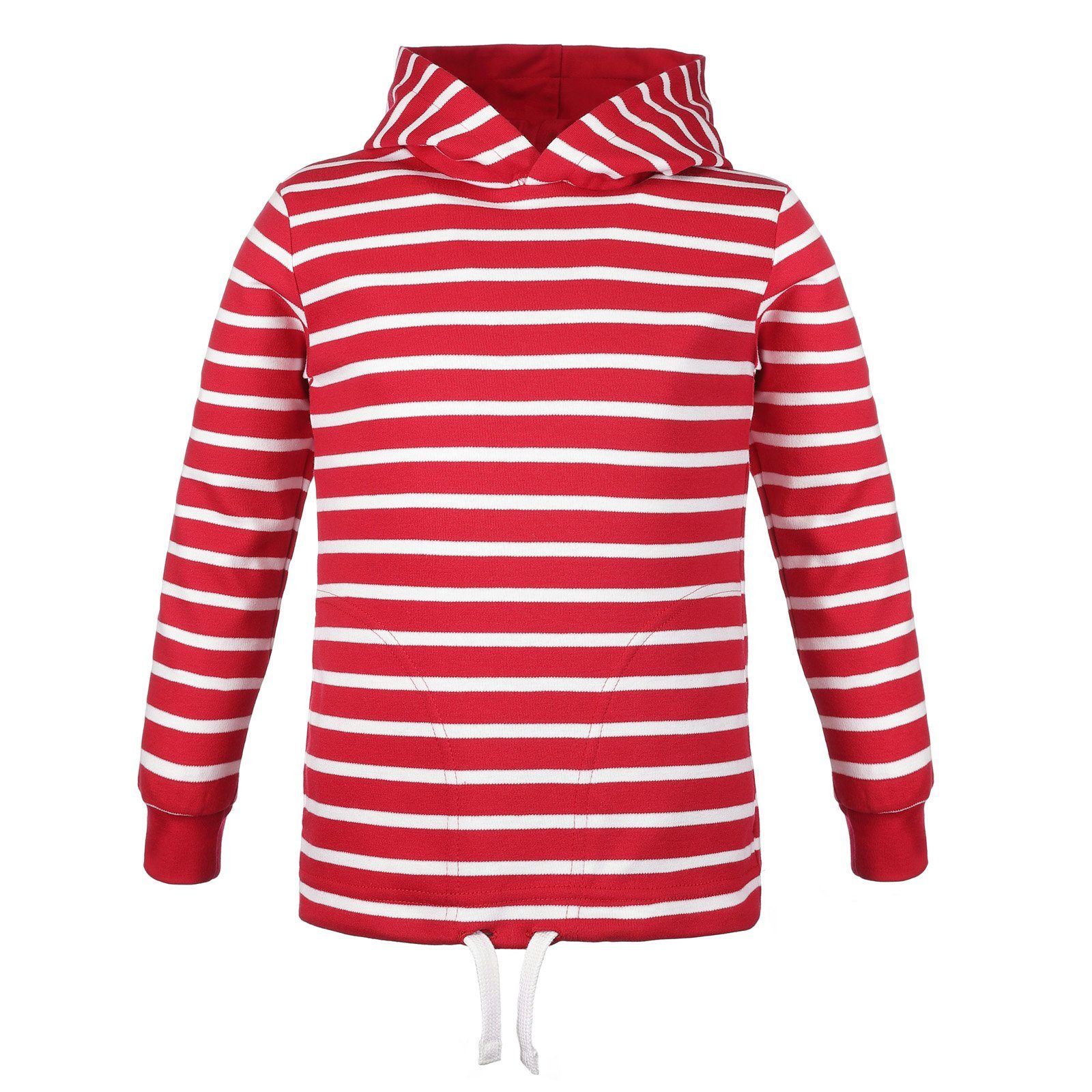 modAS Kapuzenpullover (1-tlg) Bretonisches Kinder Kapuzenshirt - Longsleeve gestreift aus Baumwolle (02) rot / weiß | Streifenpullover