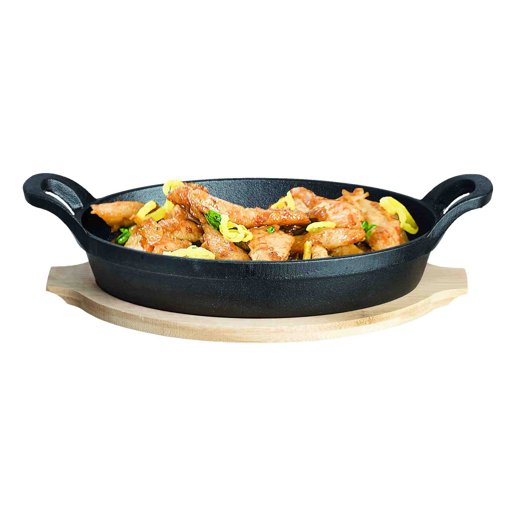 B&S Servierpfanne Gusseisenpfännchen Rustikal klein Tapas schwarz oval 10 x15,5 cm, Gusseisen