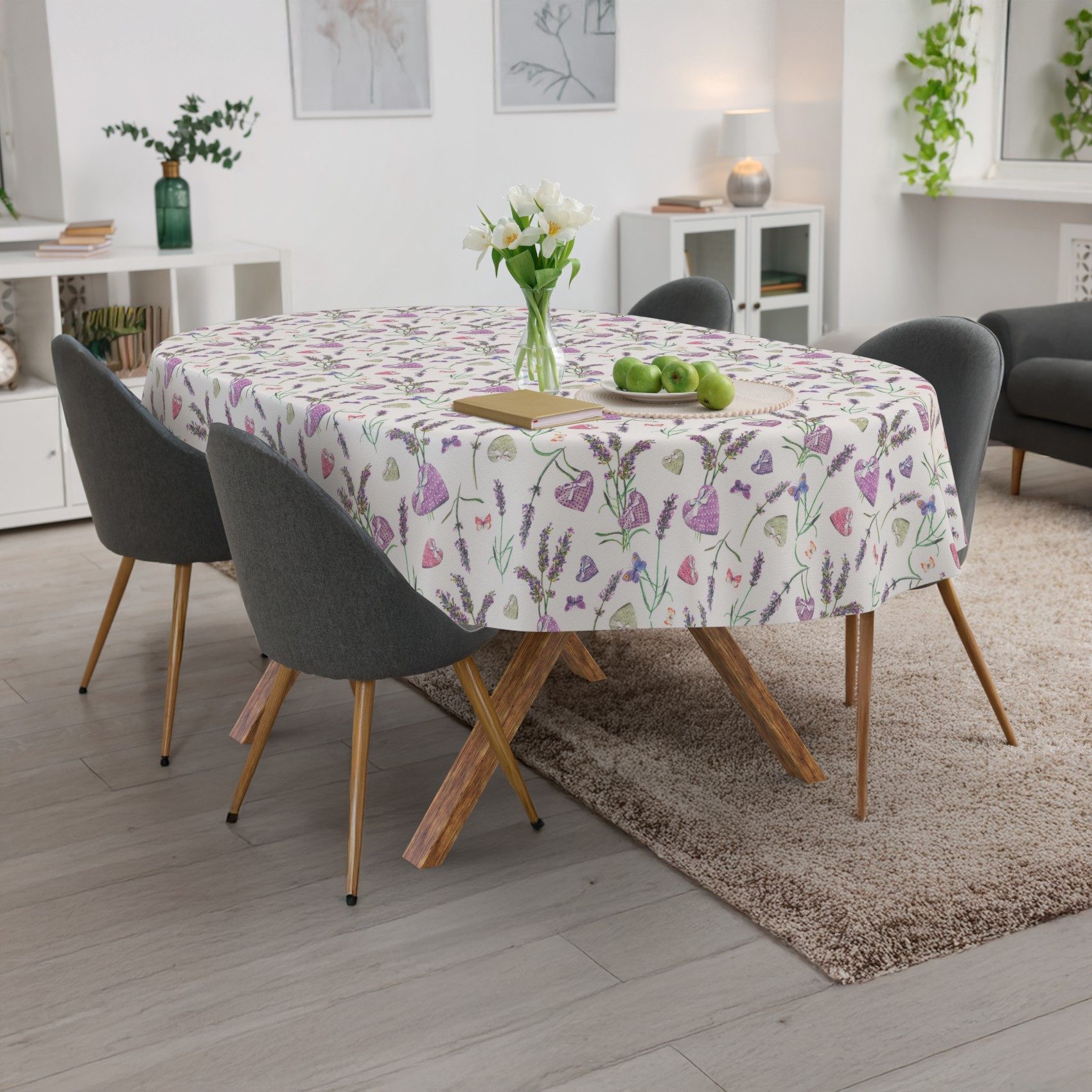 ANRO Tischdecke Wachstuch 3.0 abwaschbar Lavanda Herz Tischwäsche (Einzelstück 1-tlg), wasserabweisend PU-Beschichtet Ruhig Lila Oval 160x140cm